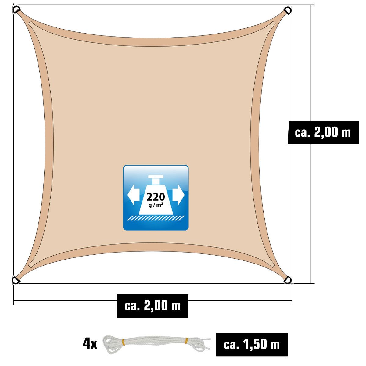 AMANKA 2 x 2 atmungsaktives UV Sonnensegel