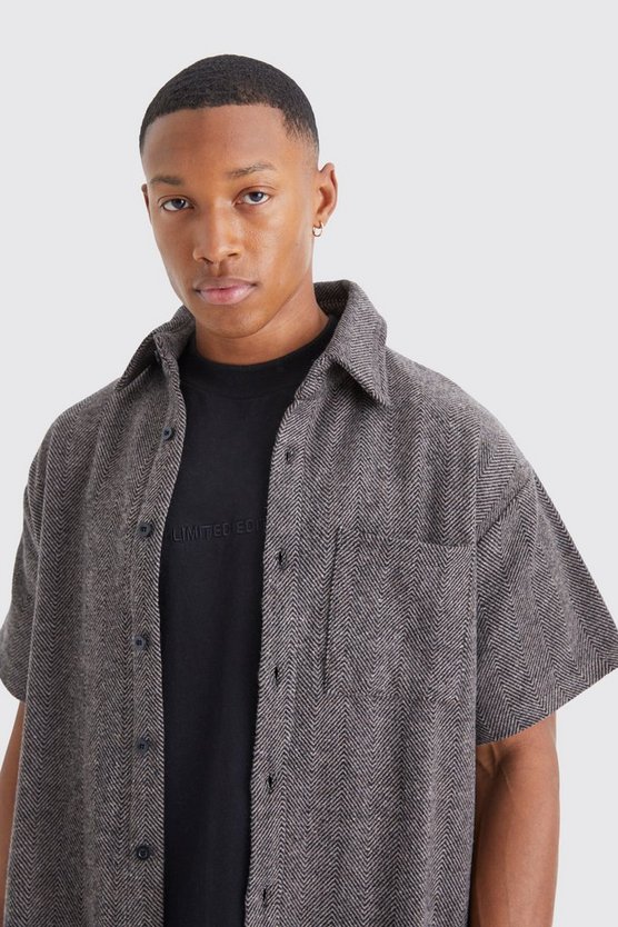 Kurzärmliges kastiges Jacquard Hemd