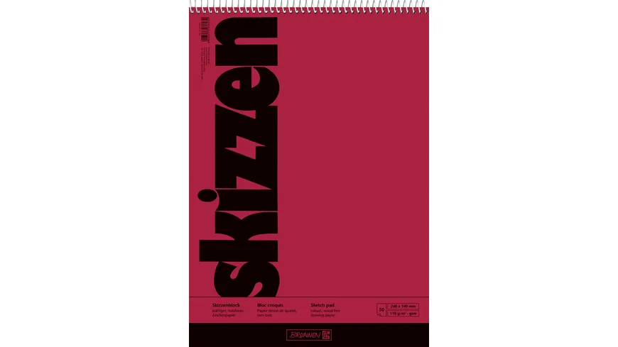 BRUNNEN Skizzenblock A4 50 Blatt mit Spirale rot