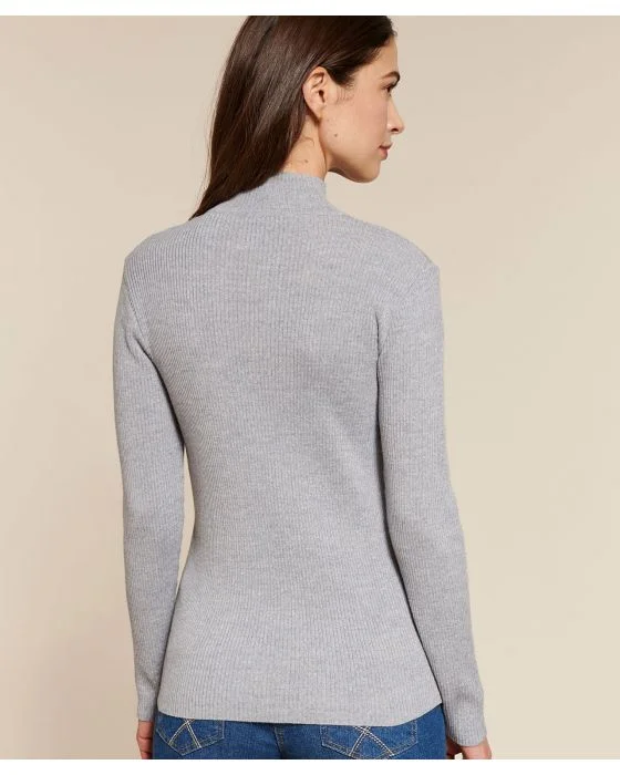 Pull col montant, 50% laine mérinos, uni et rayé