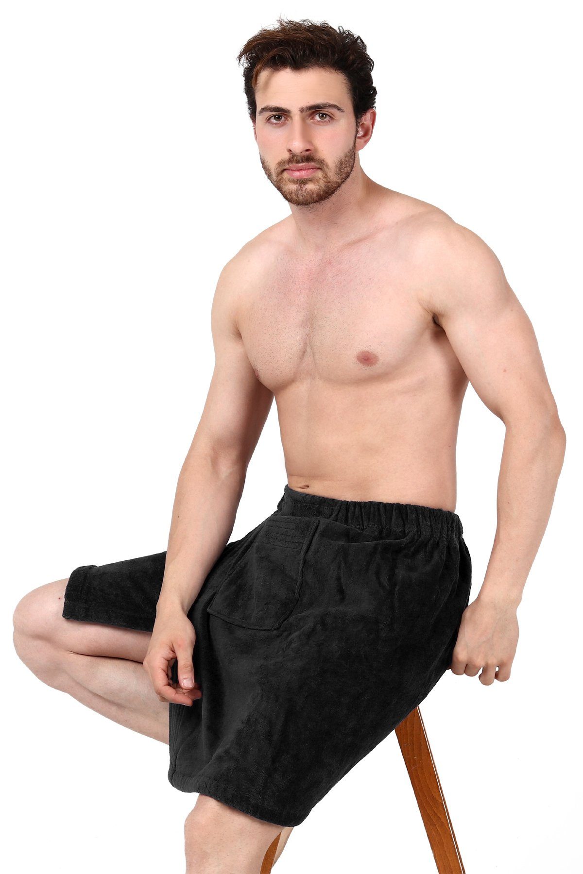 NoblesBox Saunatuch Herren Saunakilt, Baumwolle (1-St), Modern Bademantel, Mit Klettverschluss
