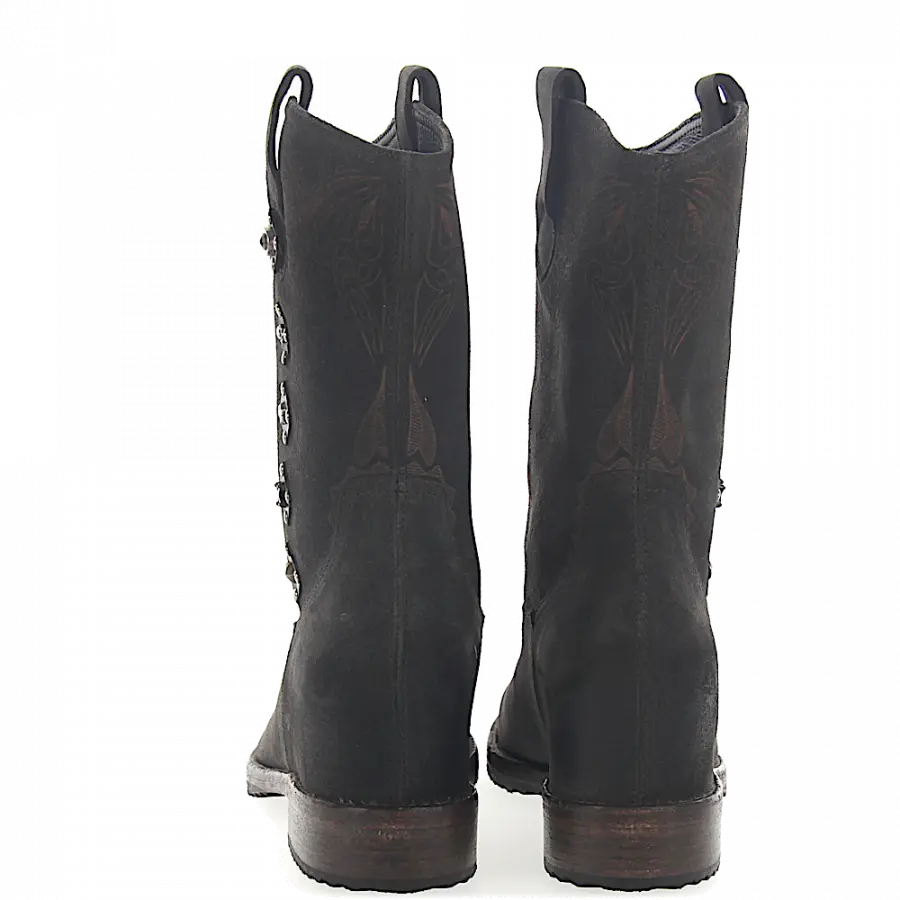 ROSS B. - Cowboystiefel Kalbsleder Veloursleder Nieten dunkelgrau - grau