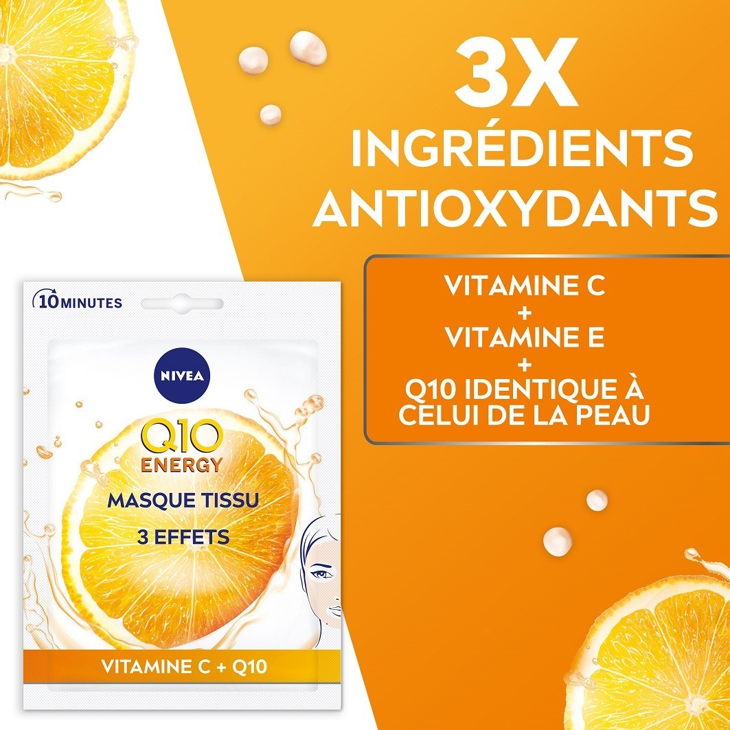 Mască facială tip folie NIVEA Energy cu vitamina C și Q10