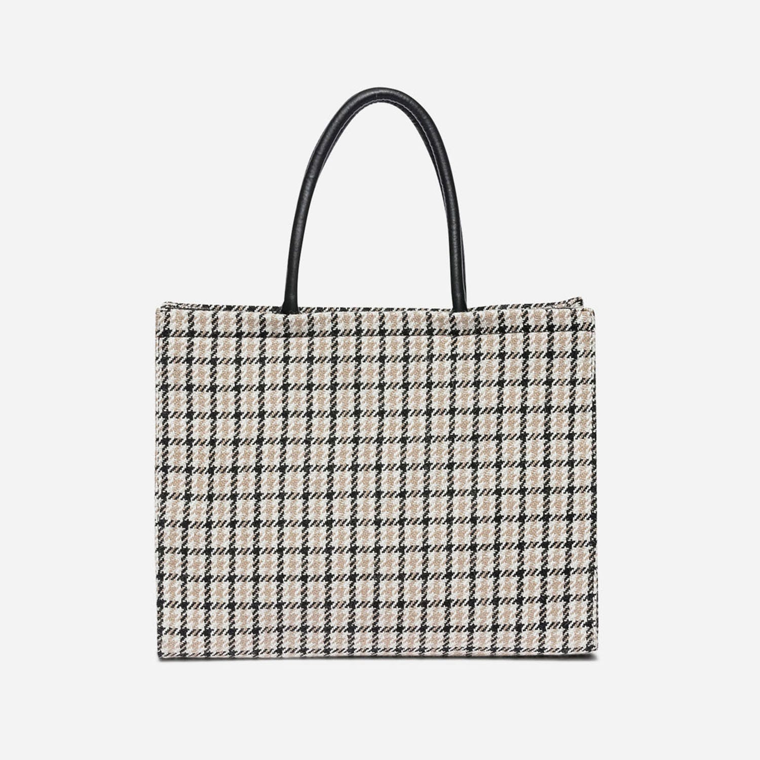 Sac cabas TEXTO beige, écru et noir à carreaux