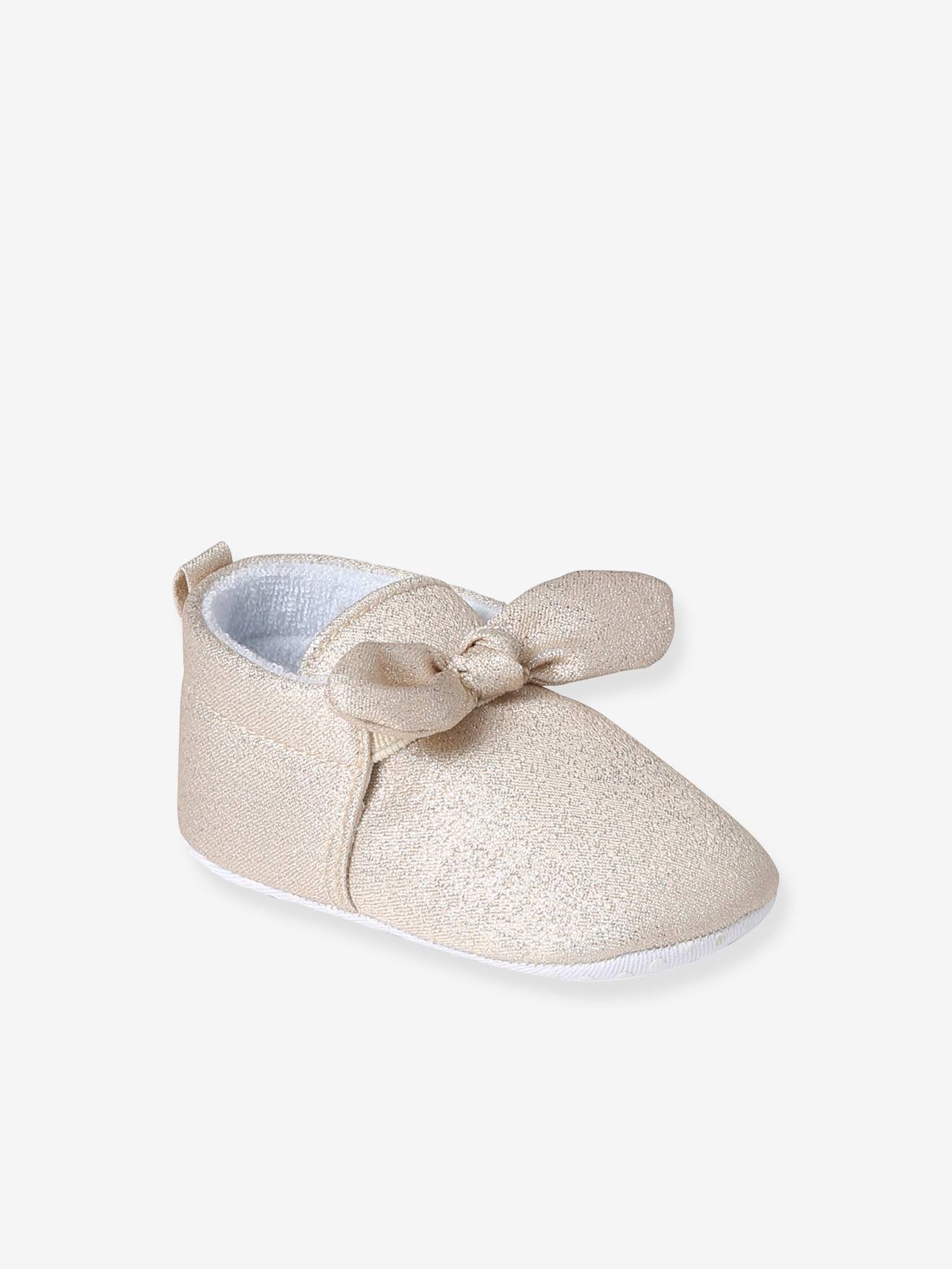 Chaussons souples avec noeud bébé or