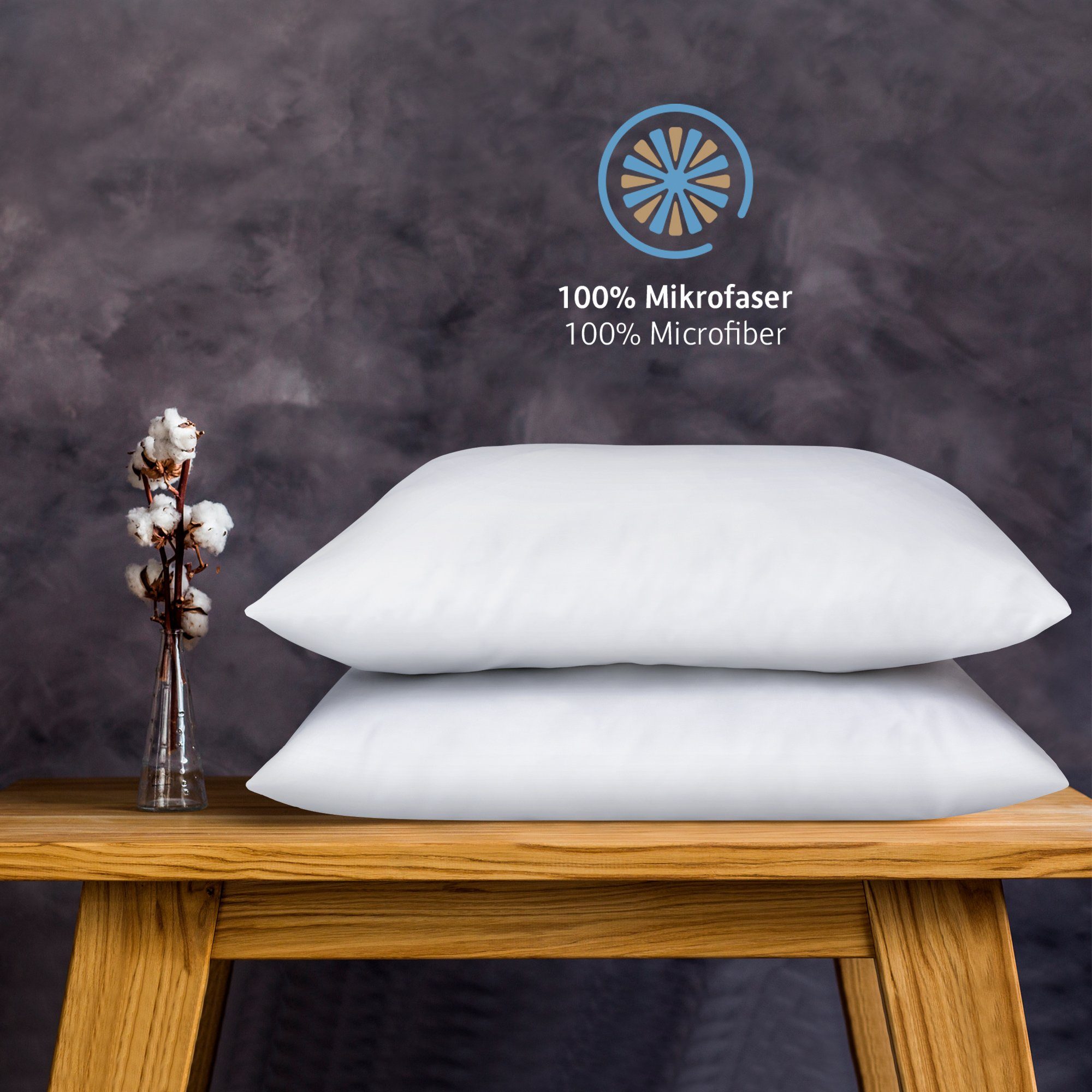 Microfaserkissen Kopfkissen, Kissenfüllung mit Bezug, Komfortec, Füllung: Mikrofaserkügelchen, Bezug: Mikrofaser, Spar-Set, 2-tlg., 40x40 cm, Kissen für Bett und Sofa, Dekokissen