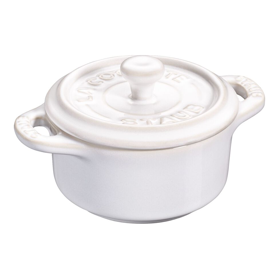 Mini Cocotte 10 cm, rund, Elfenbein-Weiß, Keramik