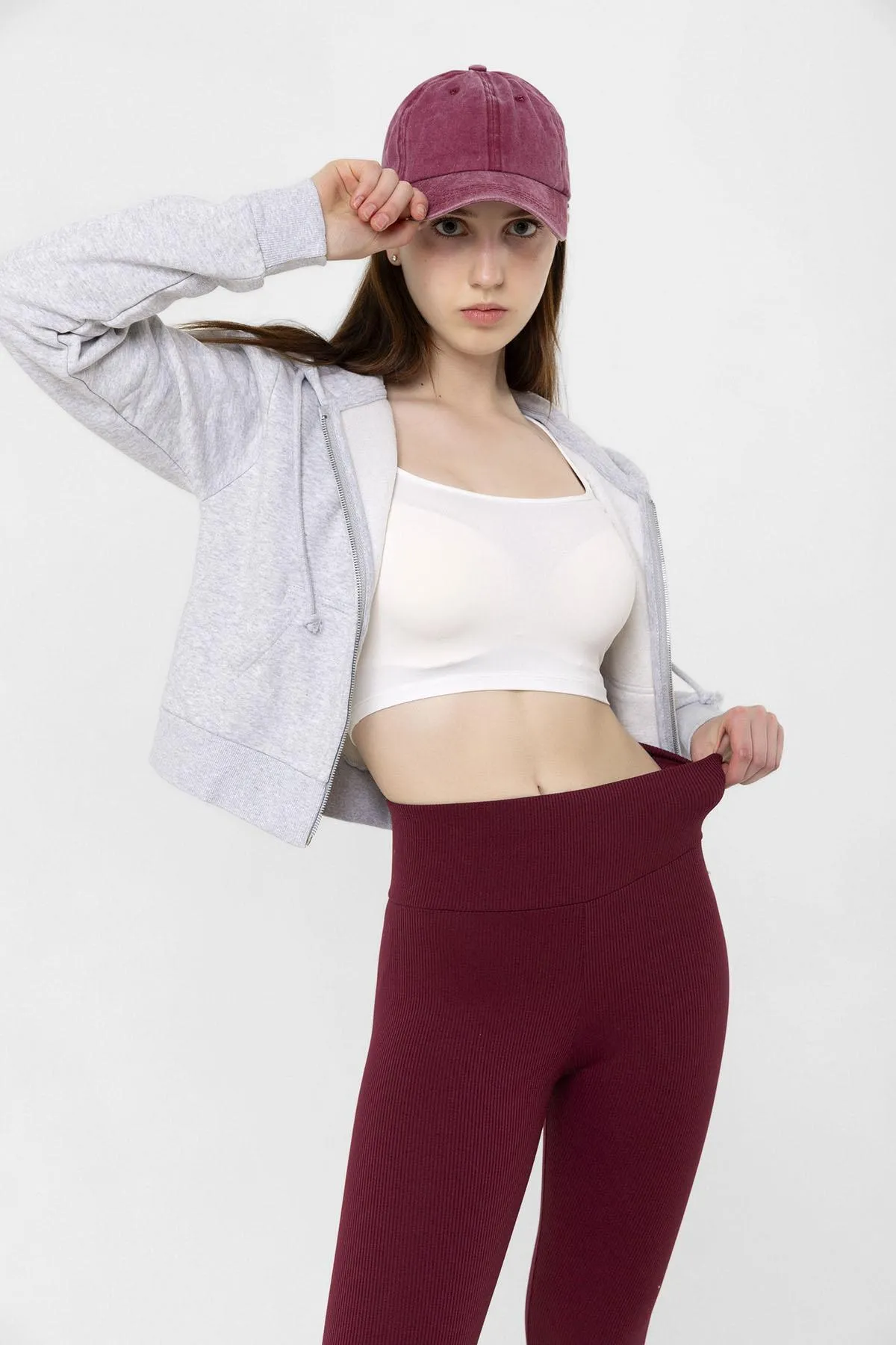 Domoda  Innenseite aus bordeauxrotem Fleece, elastisch, erhöht, gerippt, Interlock-Winterstrick-Leggings mit Raffung @verona