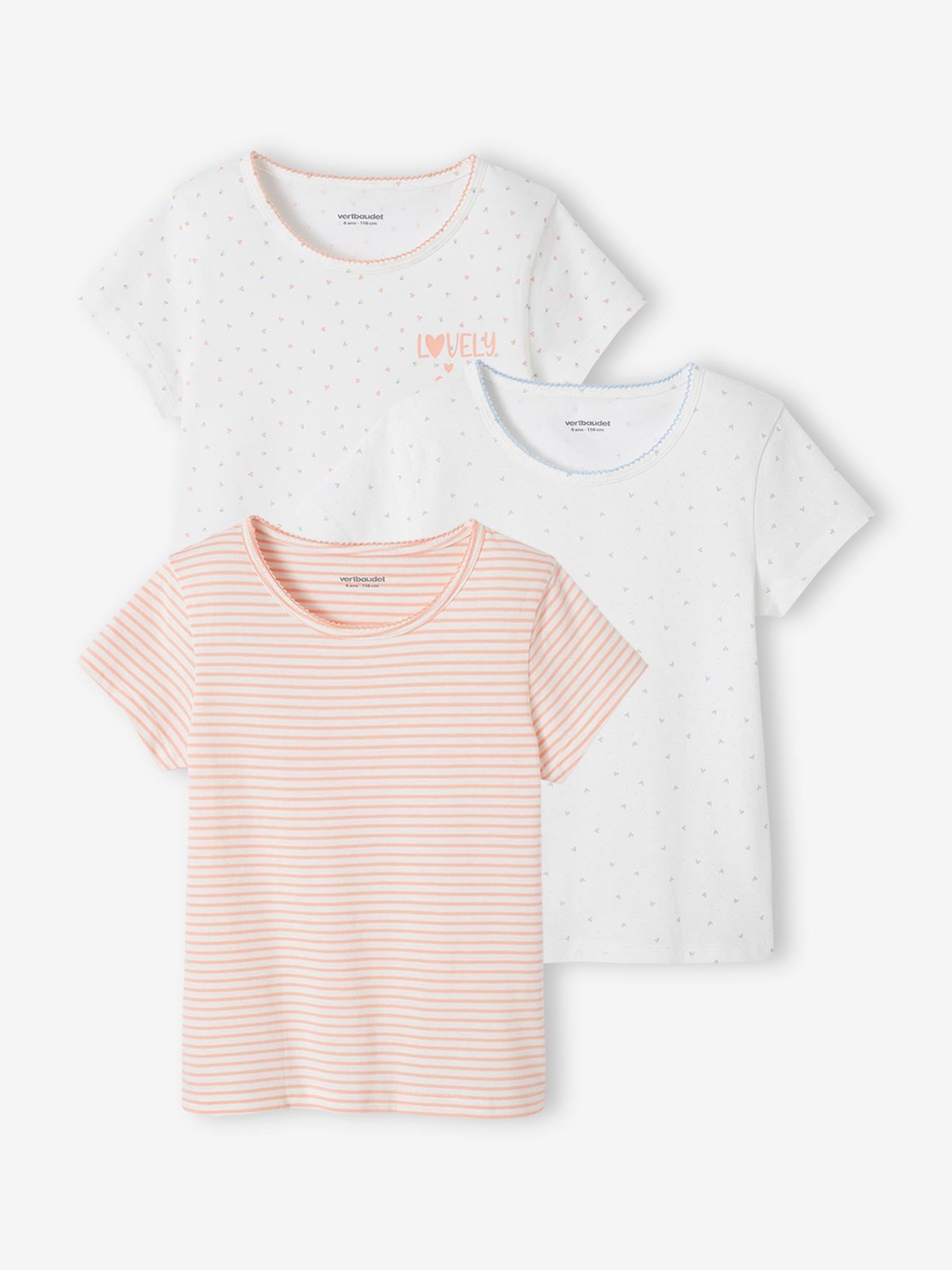 Lot de 3 T-shirts manches courtes fantaisie fille BASICS blanc