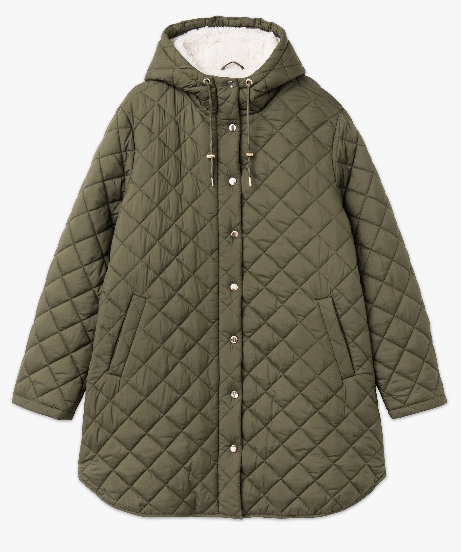 Manteau matelassé à capuche femme grande taille kaki | GEMO