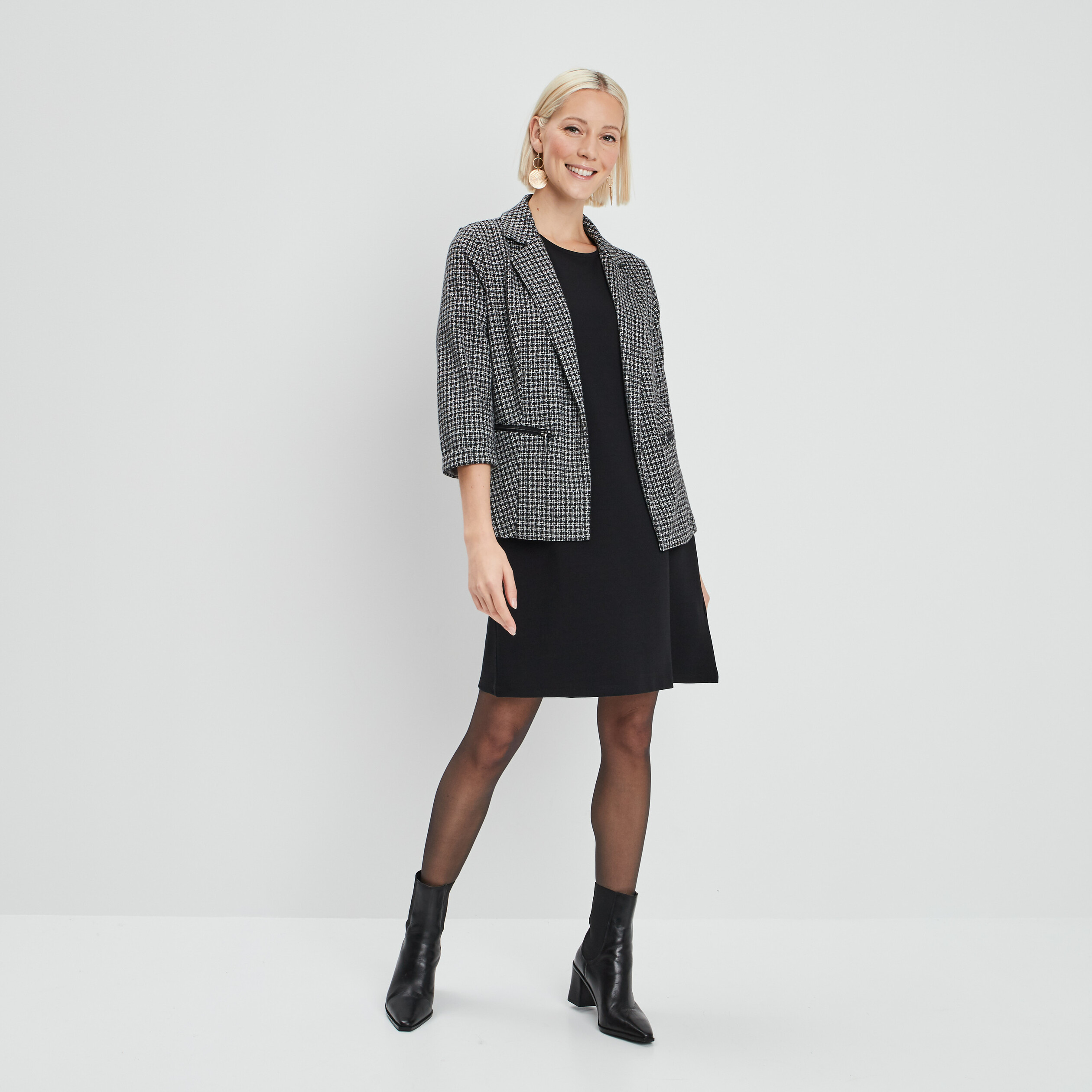 Veste droite manches 3 4 poches zippées noir femme | La Halle