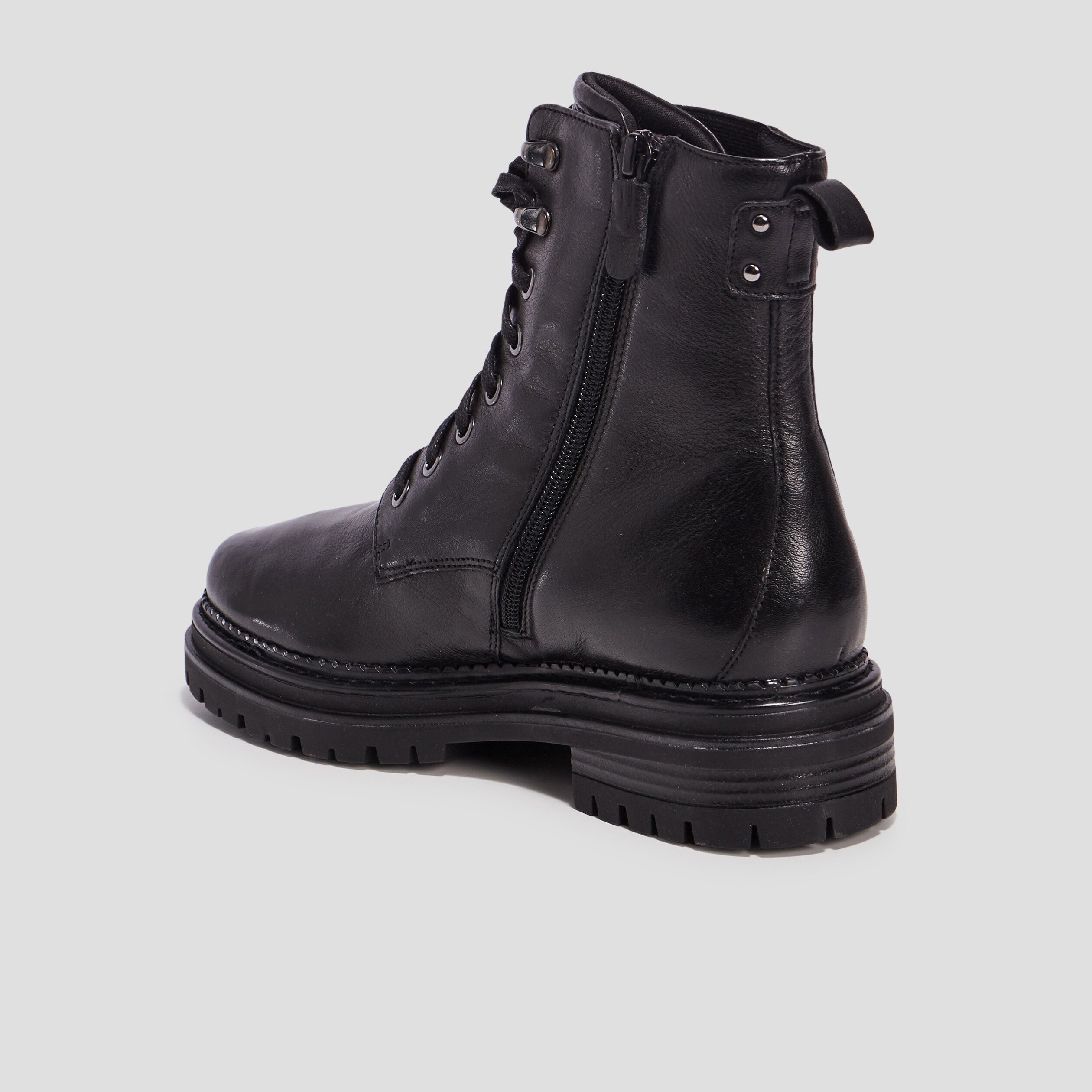Bottines à lacets en cuir noir femme | La Halle