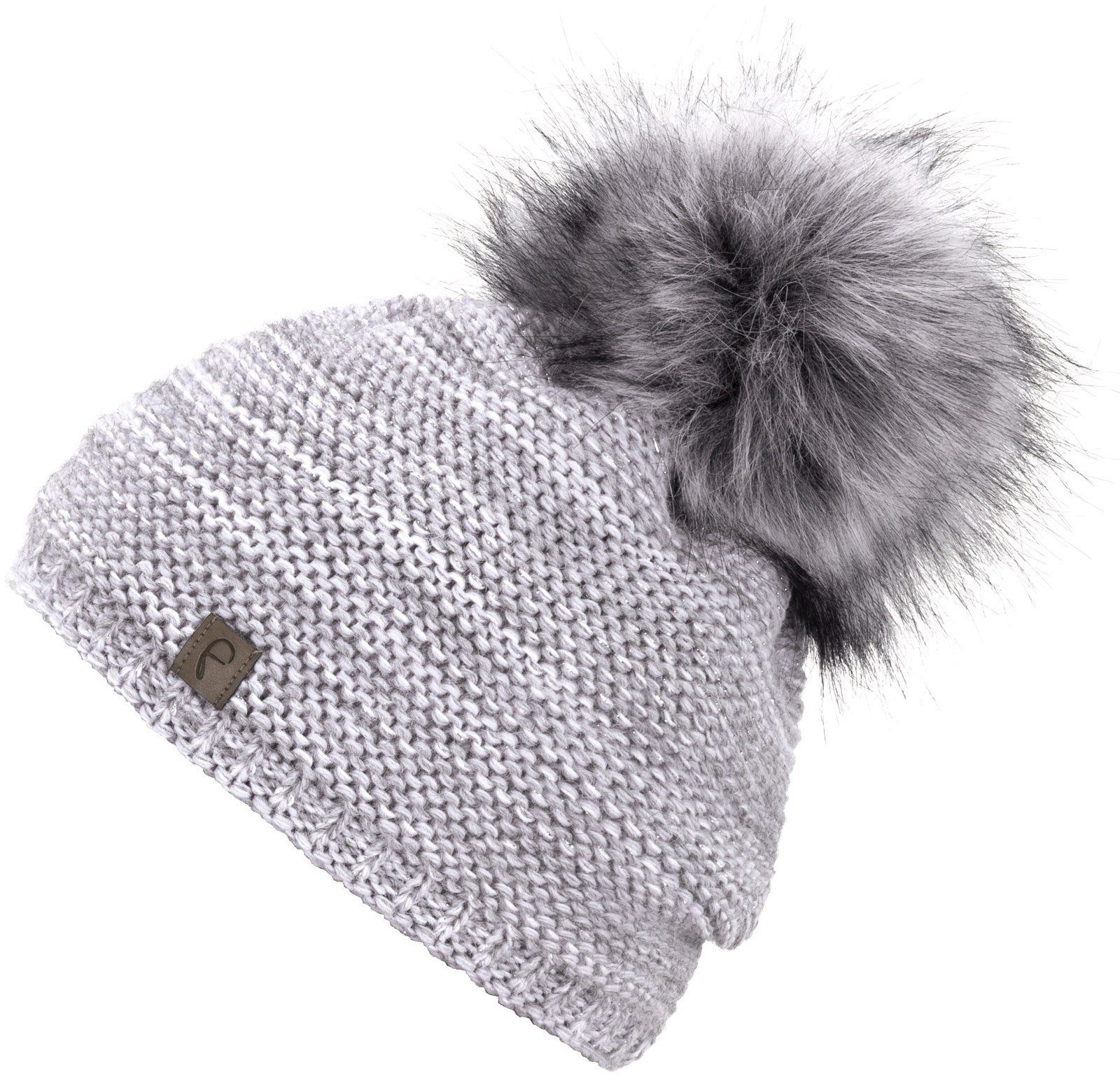 Faera Bommelmütze Wintermütze Damen Mütze Beanie Haube gefüttert Strickmütze Bommelmütze