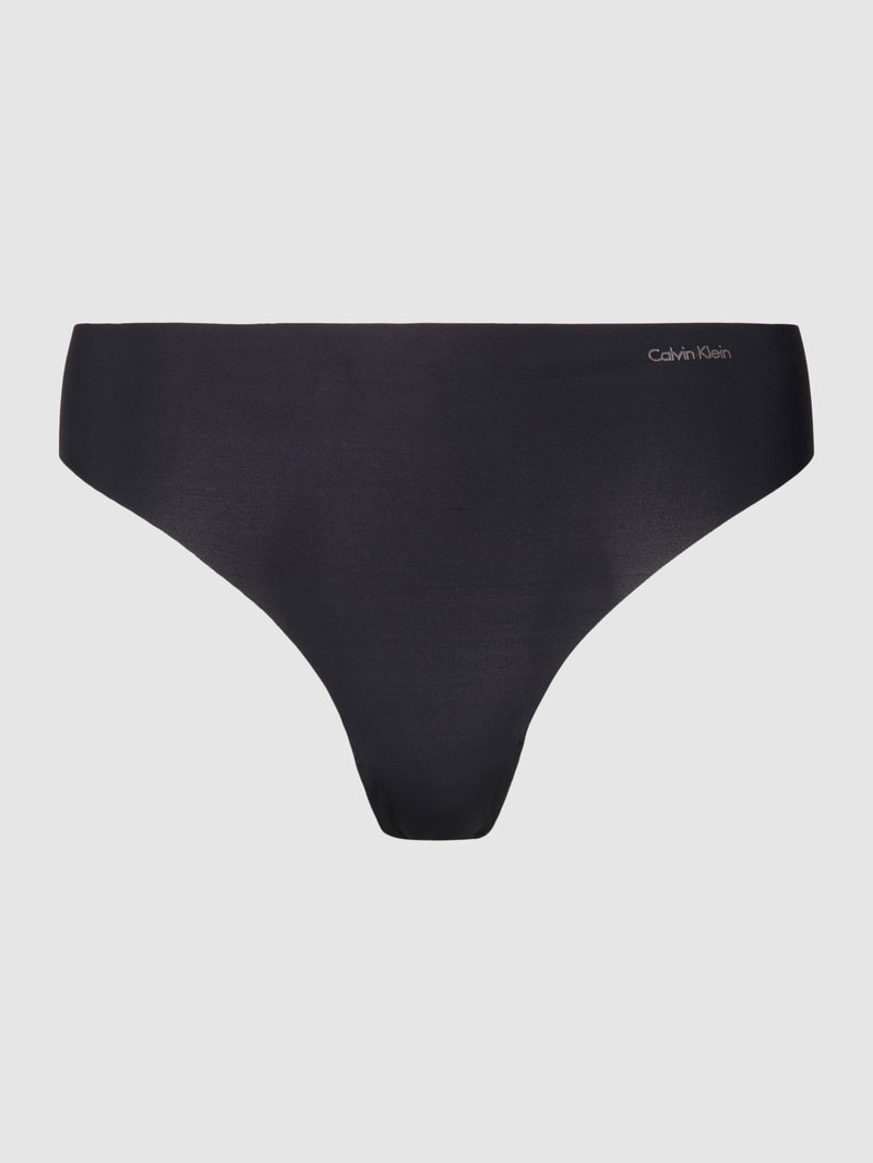 High Waist String in unifarbenem Design mit Label-Detail in schwarz