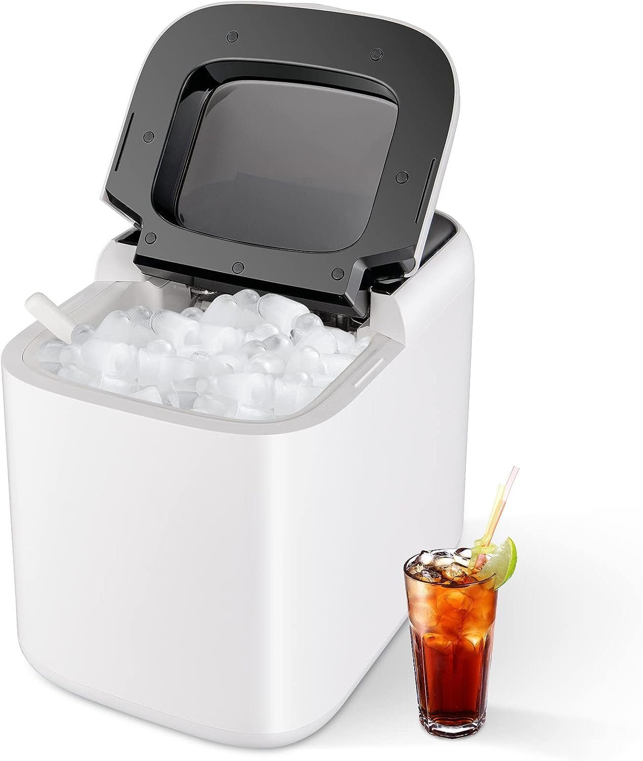 KOMFOTTEU Eiswürfelmaschine, 15 kg/24H, mit 2 Würfelgrößen, 2L Wassertank