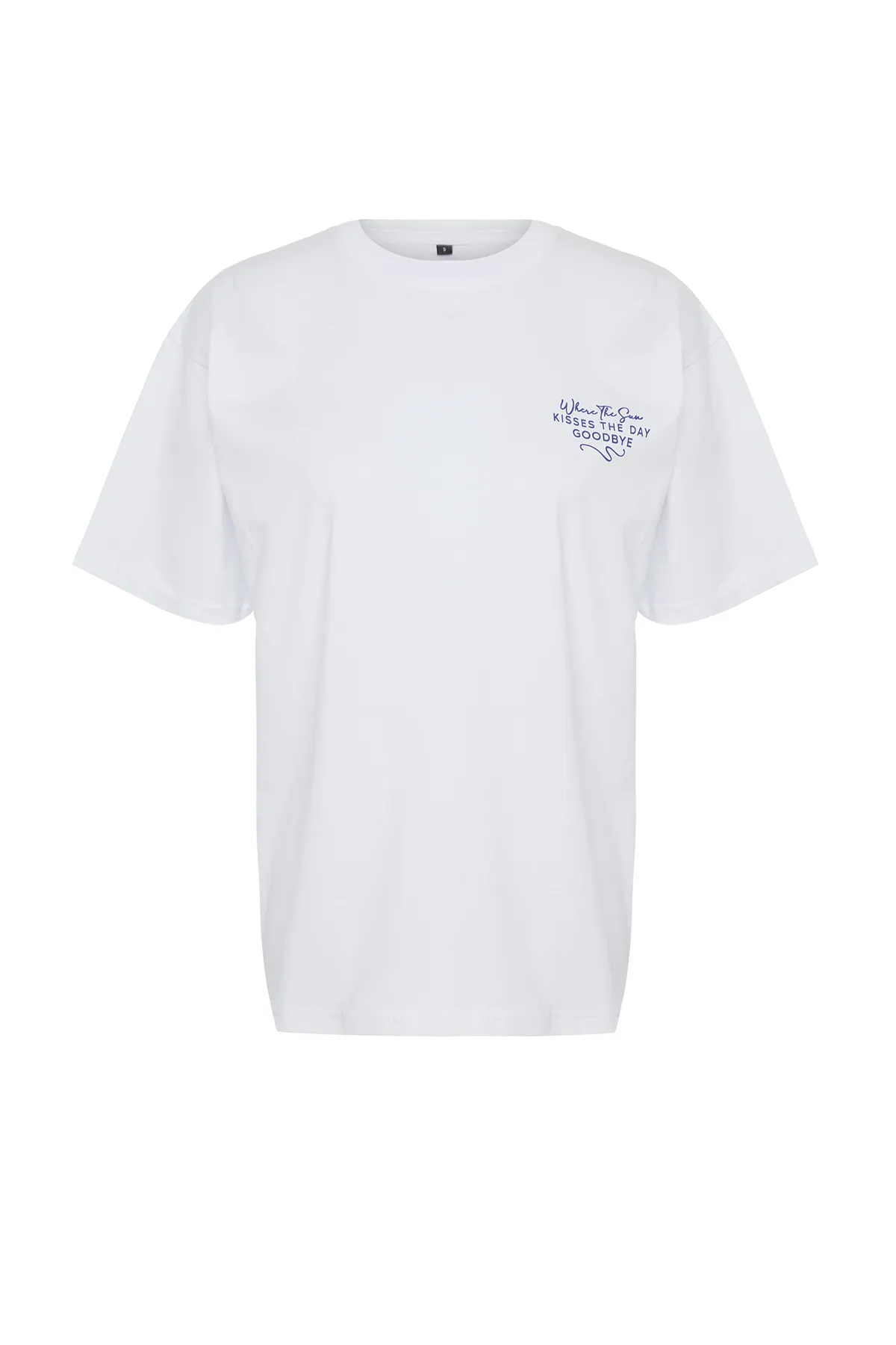 Trendyol Collection  Weißes Premium Oversize/Weit geschnittenes Rundhals-Strick-T-Shirt mit Aufdruck TWOSS24TS00085