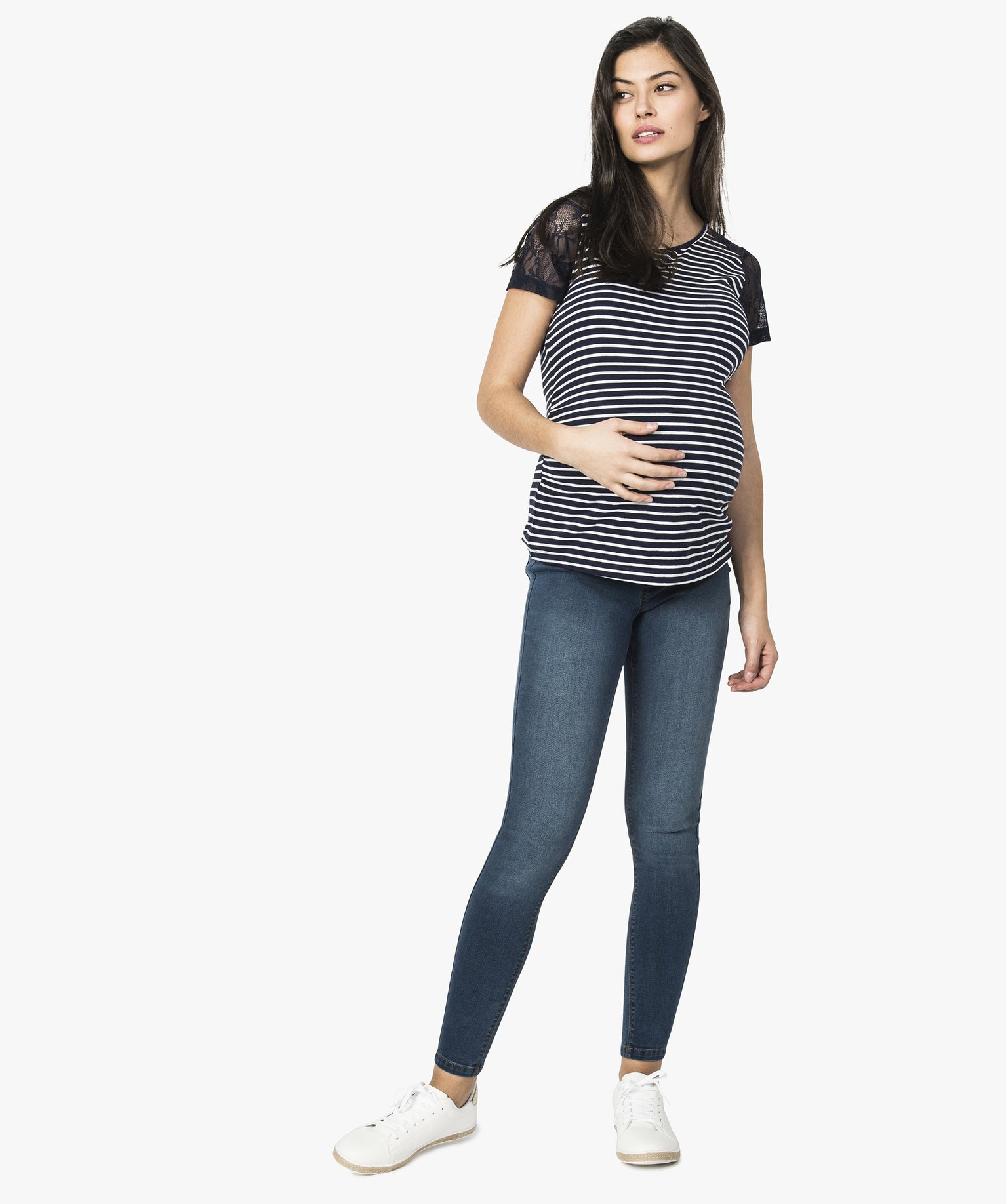 Jean de grossesse coupe slim avec bandeau bas stone | GEMO