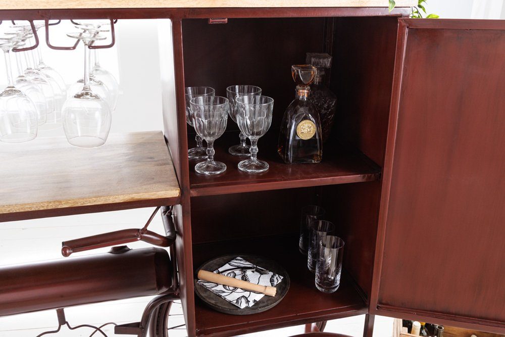 riess-ambiente Barschrank DELHI 190cm natur / schwarz (Einzelartikel, 1-St) Esszimmer · Massivholz · Metall · Fahrrad-Gestell · Upcycling · Retro