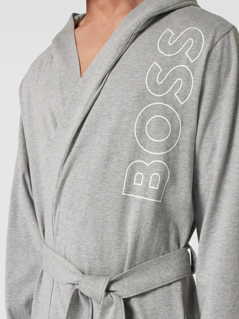 Bademantel mit Label-Print Modell 'Identity' in hellgrau