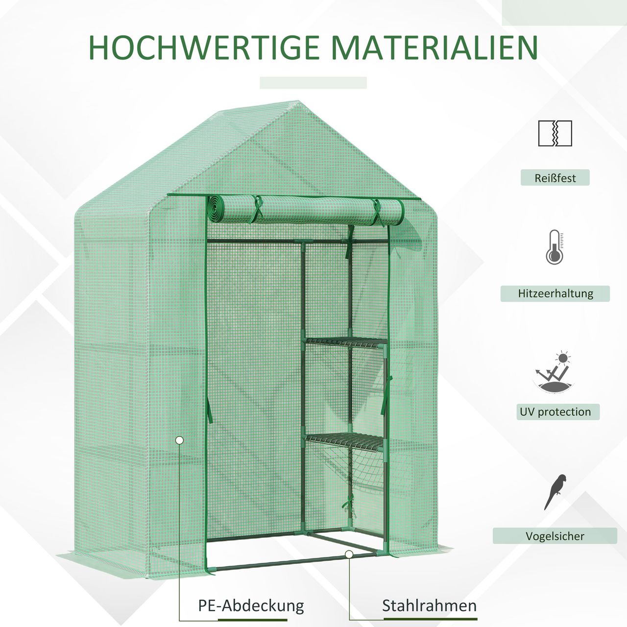 Outsunny Foliengewächshaus Gewächshaus mit 6 Regalebenen Frühbeet Grün