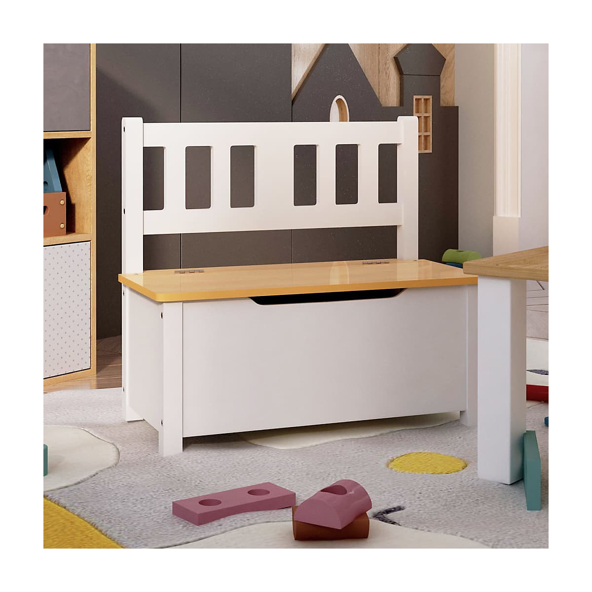 Kinderbank mit Stauraum Weiß und Beige 60x30x55 cm MDF Aufbewahrungsbank