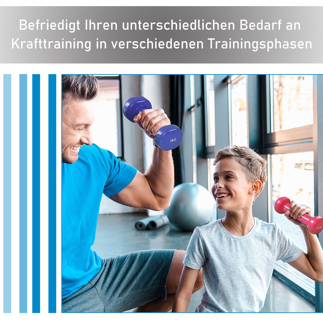 HOMCOM Hantelset Kurzhantel Set mit Koffer Tragbar 4 Hantelpaare 0,5 kg/1 kg/1,5 kg/2 kg für Zuhause und Fitnessstudio Eisen Kunststoff 41 x 30 x 8 cm