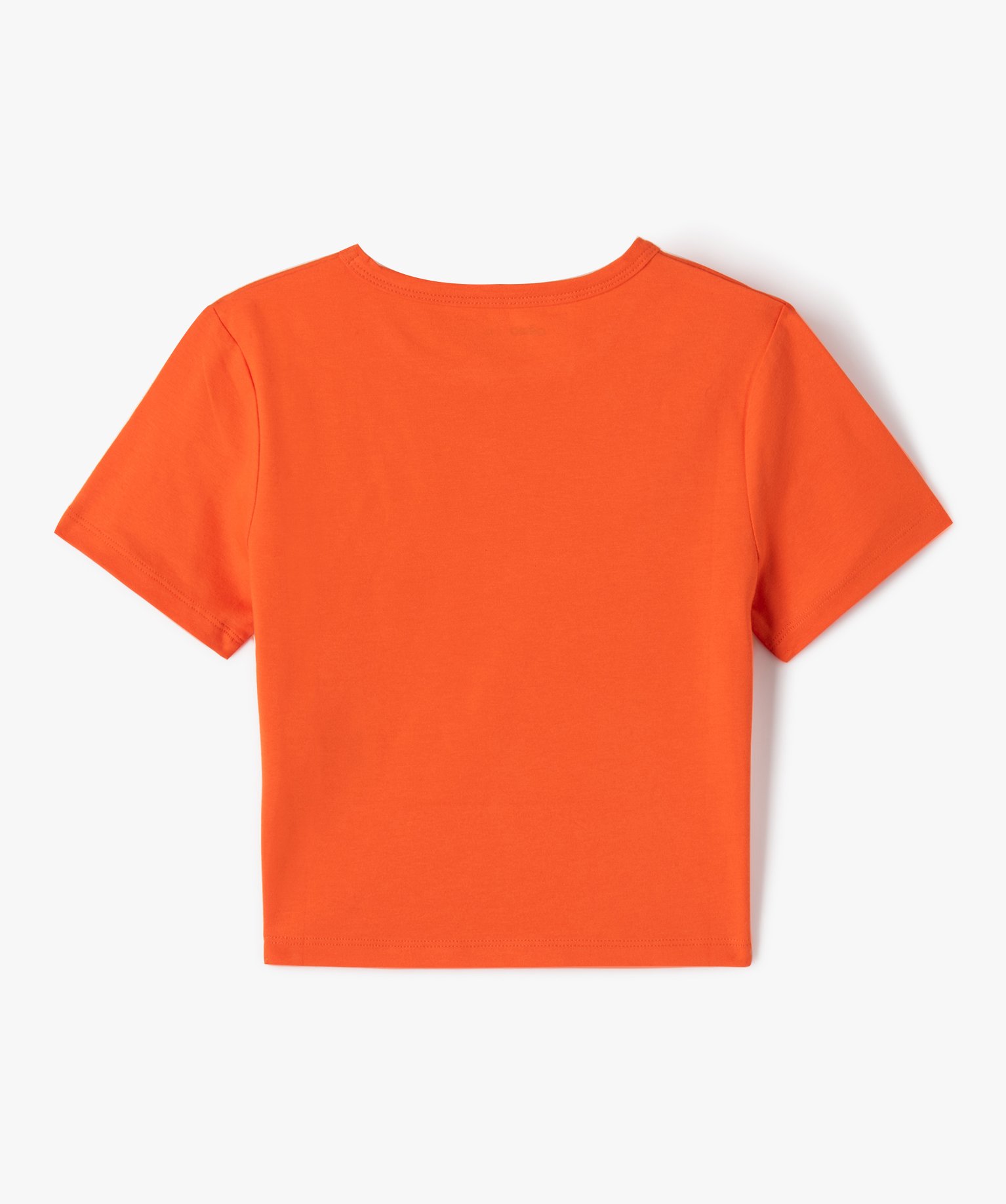 Tee-shirt fille coupe courte avec message sur le buste orange | GEMO