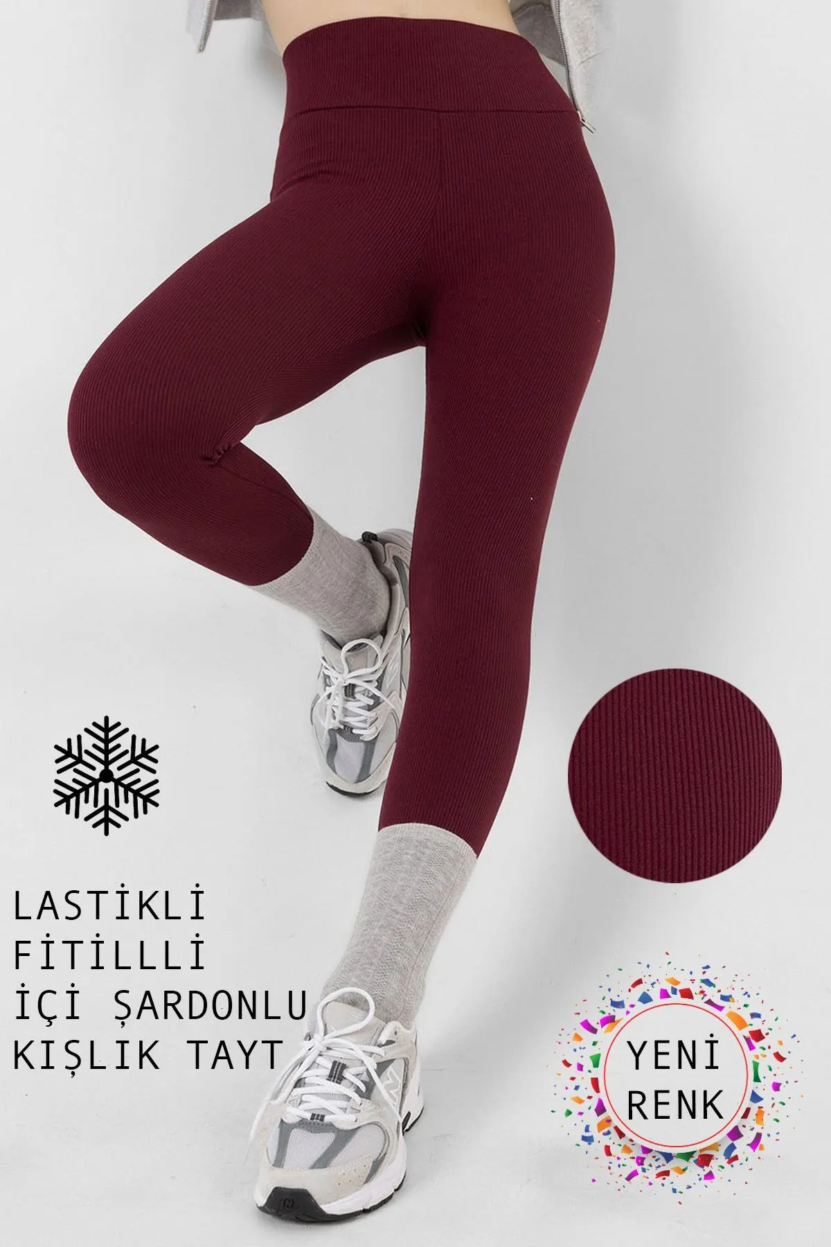 Domoda  Innenseite aus bordeauxrotem Fleece, elastisch, erhöht, gerippt, Interlock-Winterstrick-Leggings mit Raffung @verona