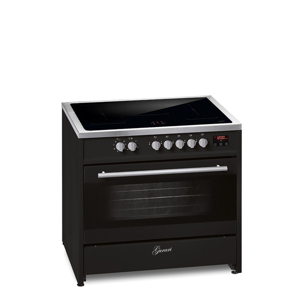 GURARI Induktions-Standherd E 913 BL+GCH 268 BL 9 Prime, Range Cooker 90 cm/ 121L+Dunstabzugshaube 90cm