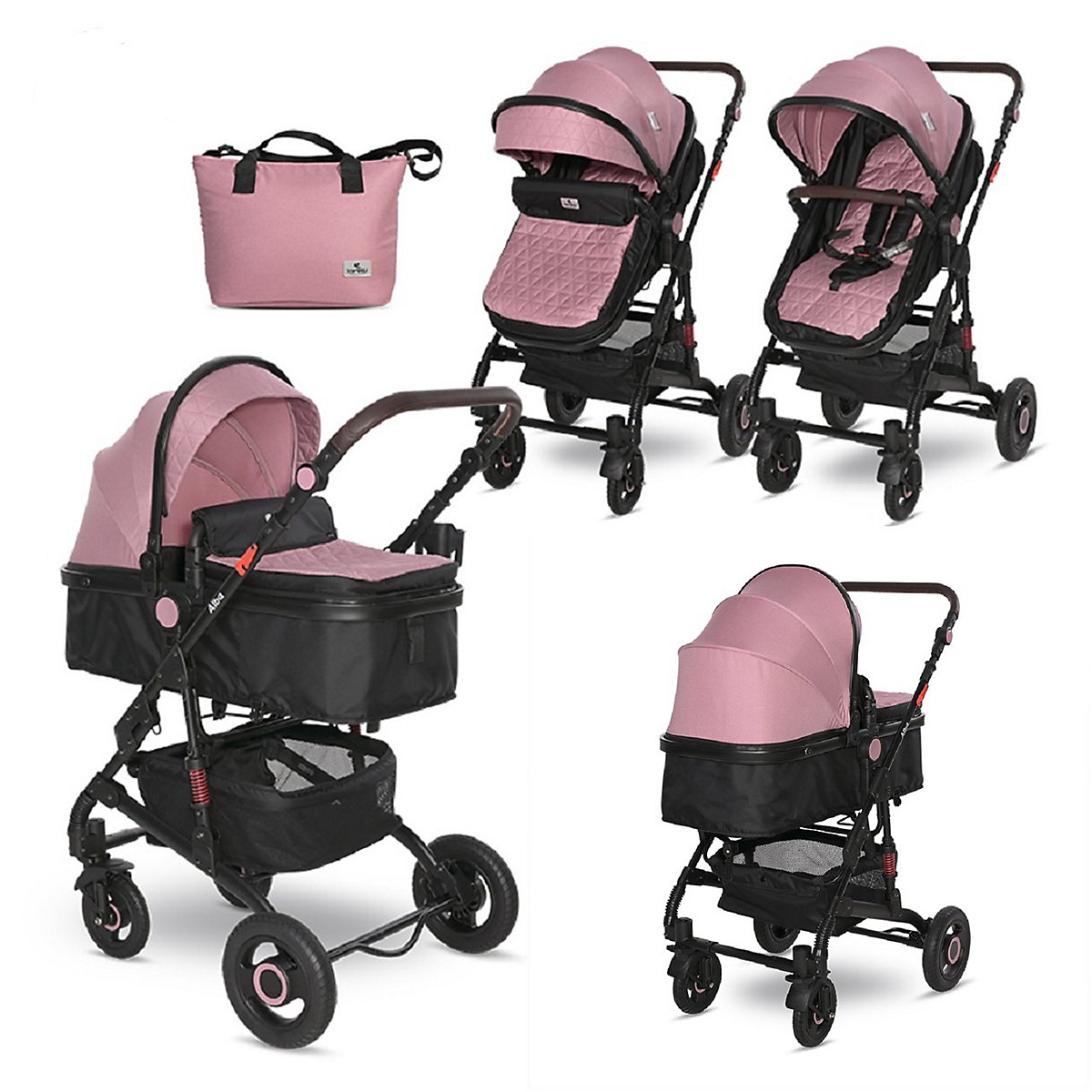 Kinderwagen Alba 2 in 1, Babywanne als Sportsitz einsetzbar, Gummireifen Kombikinderwagen