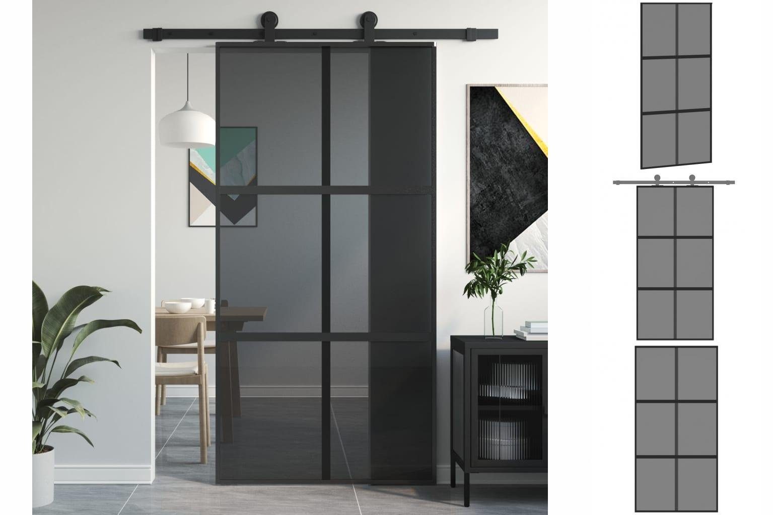 vidaXL Zimmertür Schiebetür Zimmertür Innentür Glas Schwarz 102,5x205 cm Hartglas und A