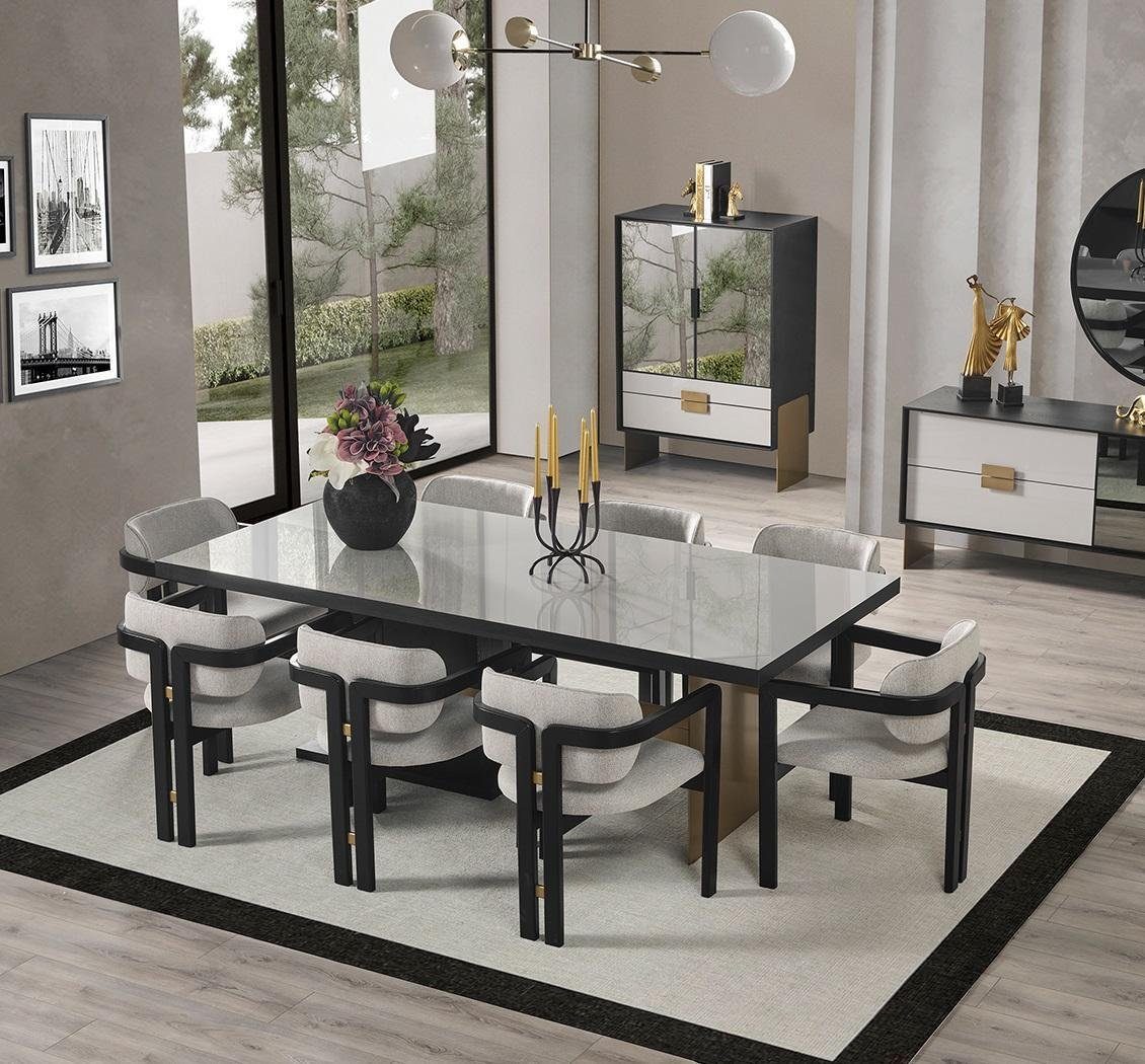 JVmoebel Esszimmer-Set Designer Essgruppe Luxus Garnitur Esstisch 8x Stühle Esszimmer Möbel, (9-St., Esstisch, 8x Stühle), Made in Europa
