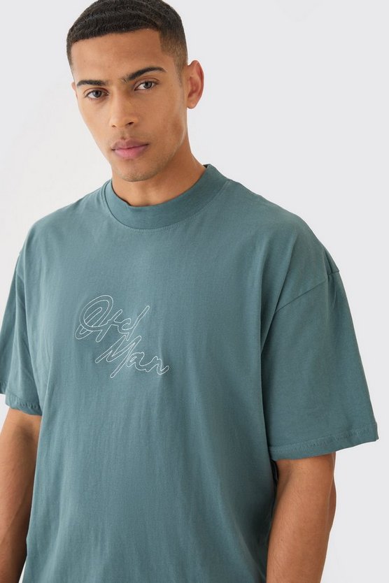 Oversize T-Shirt mit Man Ketten-Stickerei