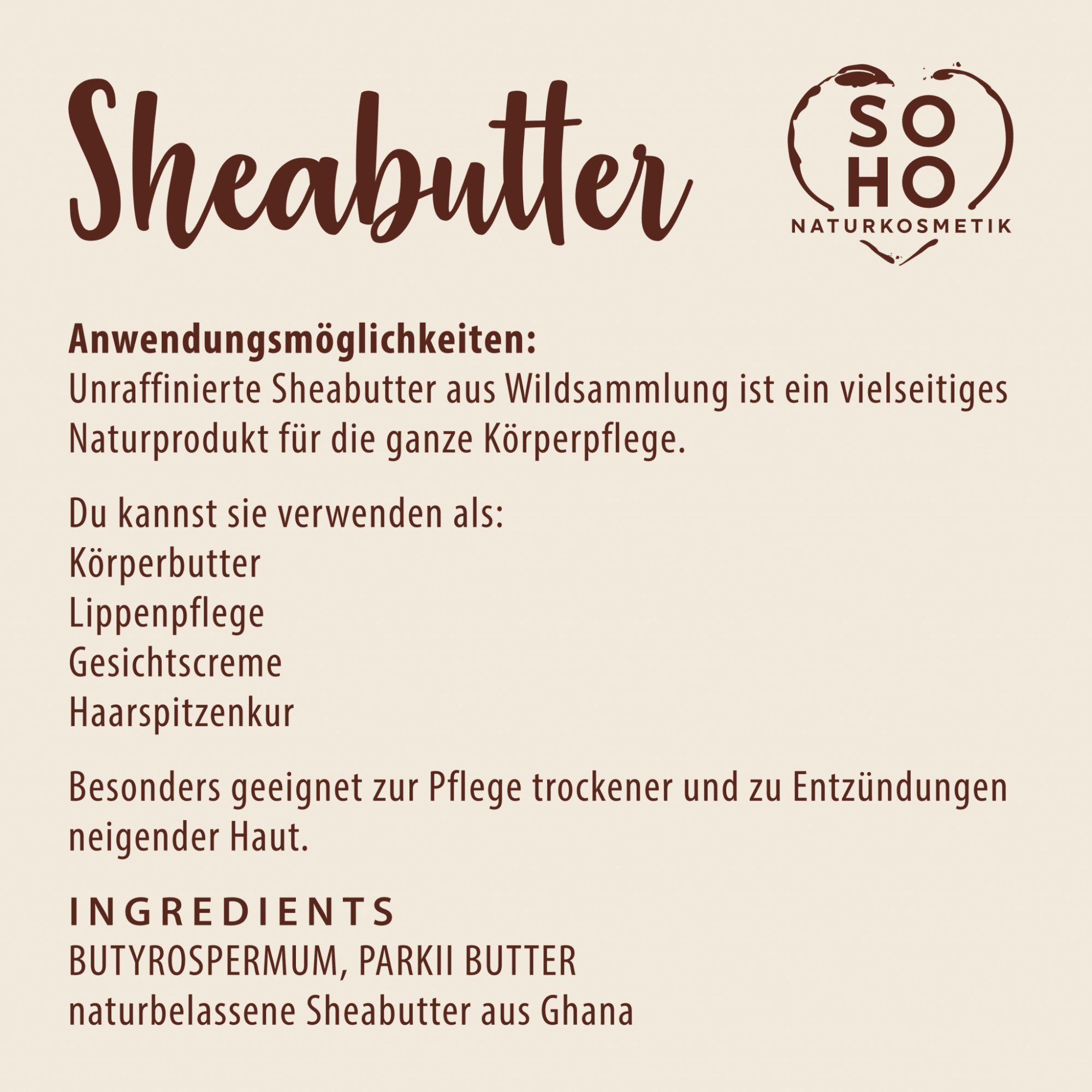 SOHO Naturkosmetik Lippenbalsam SHEABUTTER, Körperbutter, Lippenpflege & Gesichtscreme