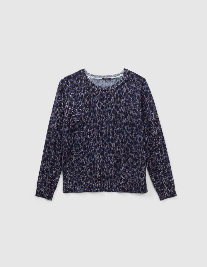 Pull marine tricot à imprimé tachiste Femme