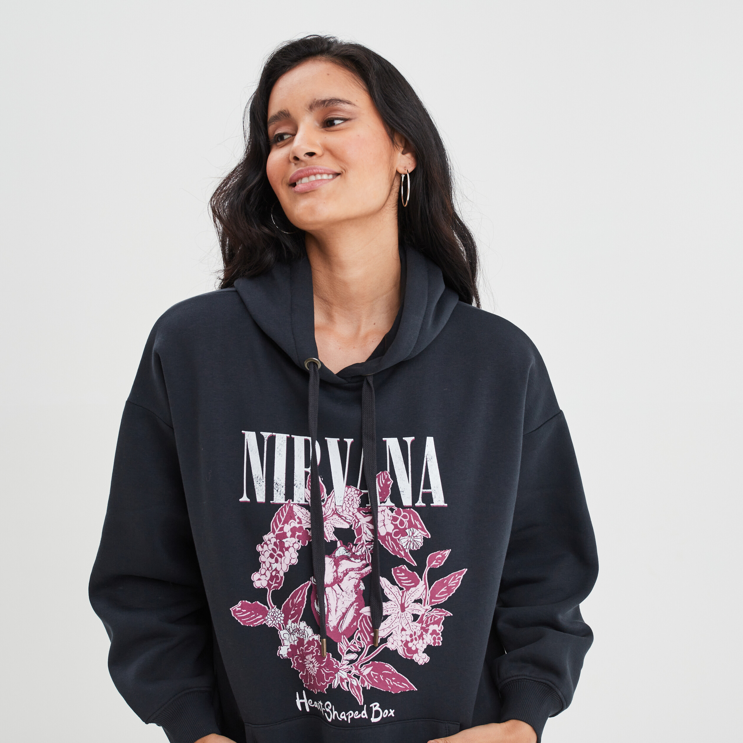 Sweat à capuche hoodie Nirvana noir femme | La Halle