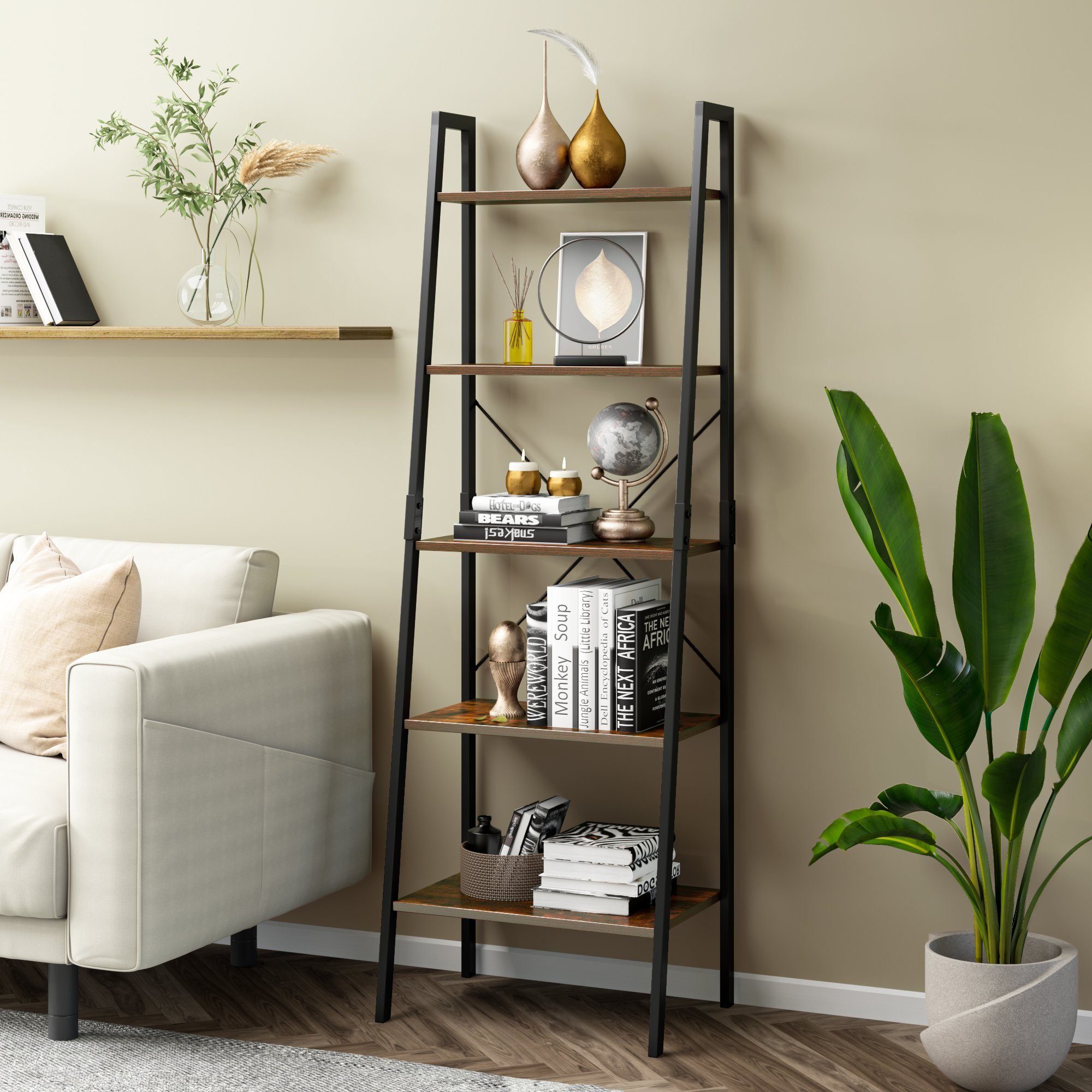 Daskoo Bücherregal Standregal, Küchenregal, Leiterregal mit 5 Ebenen,171cm hoch, für Wohnzimmer,Studierzimmer,Küche
