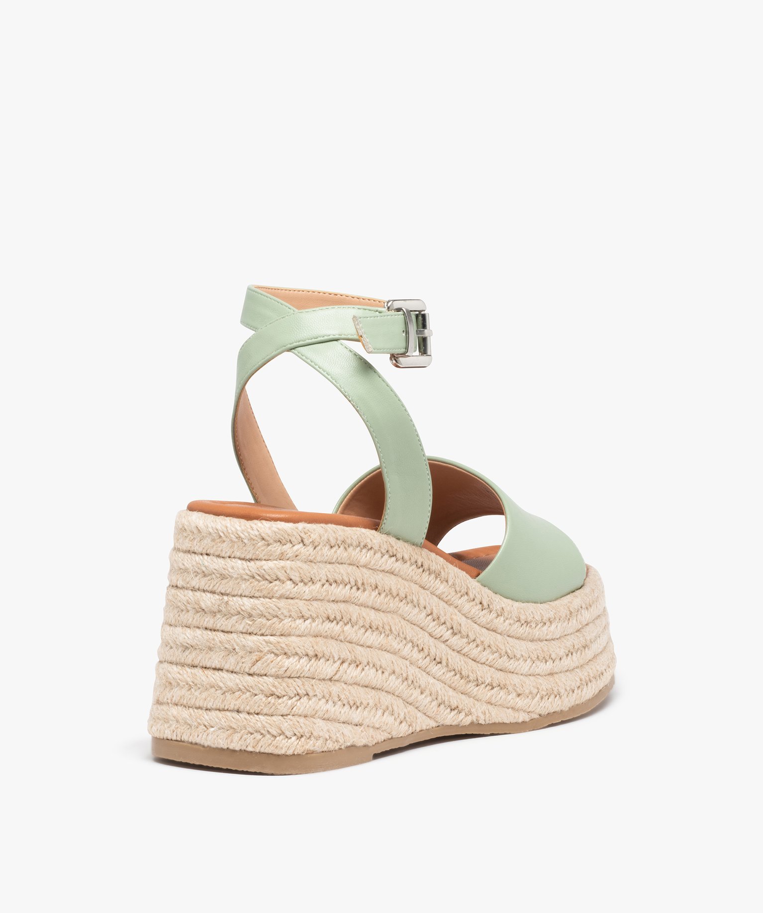 Sandales femme plateforme compensées à brides unies vert | GEMO