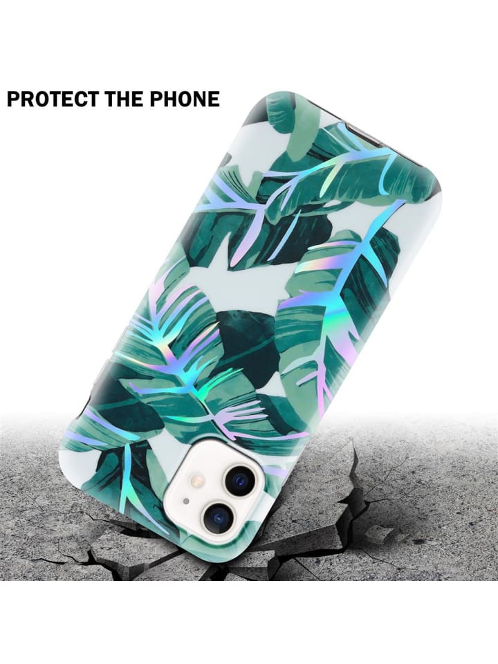 cadorabo Hülle für Apple iPhone 12 / 12 PRO Blumen Muster in BANANENBLÄTTER günstig kaufen onesize