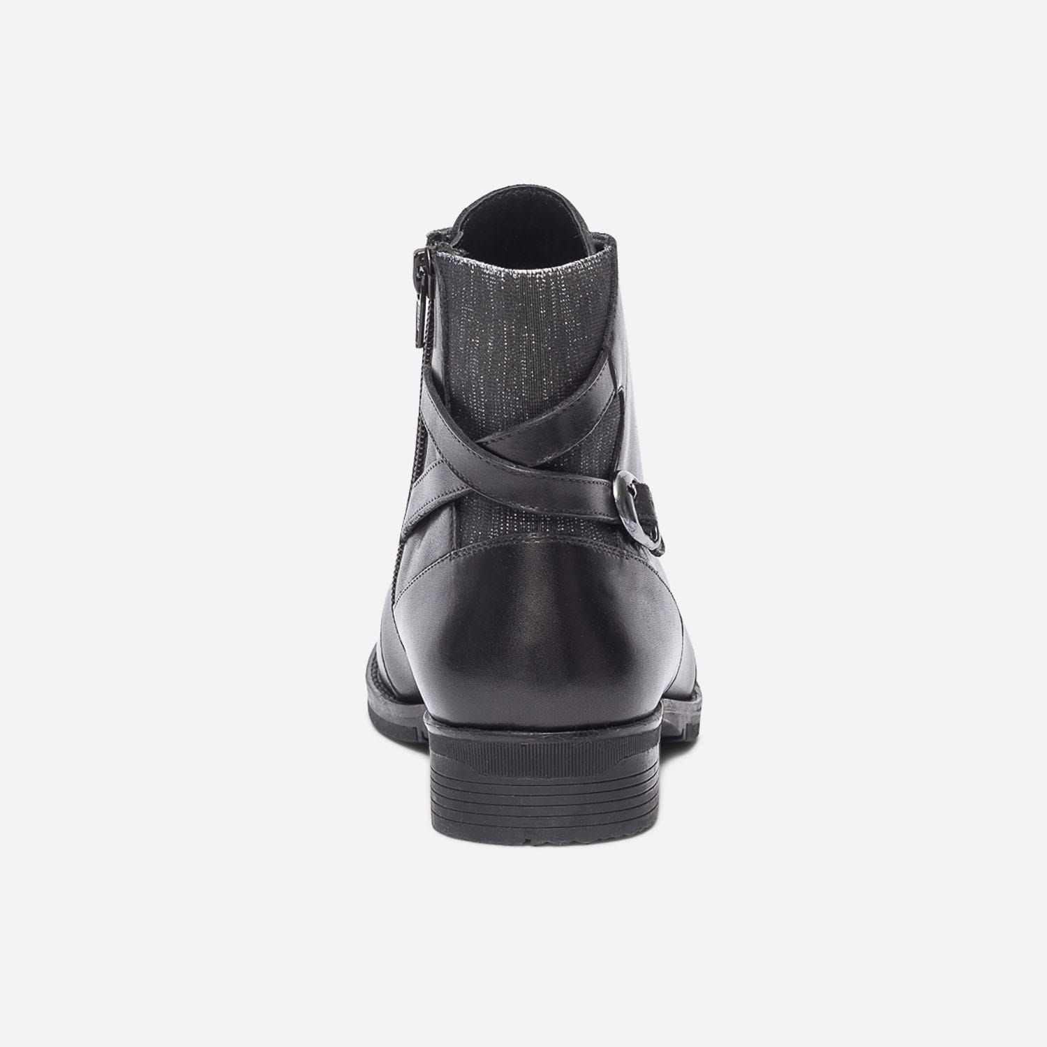 Bottine noire en cuir à élastique et lacet pailletés