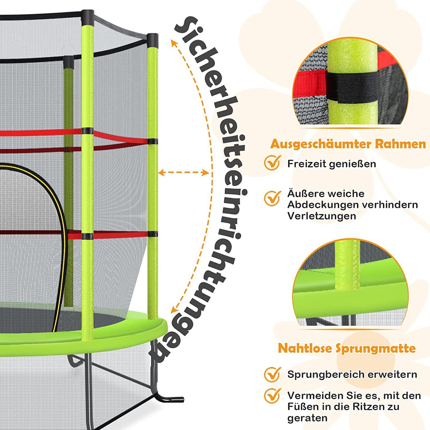 COSTWAY Gartentrampolin, Ø 165,00 cm, mit Sicherheitsnetz, bis 45KG