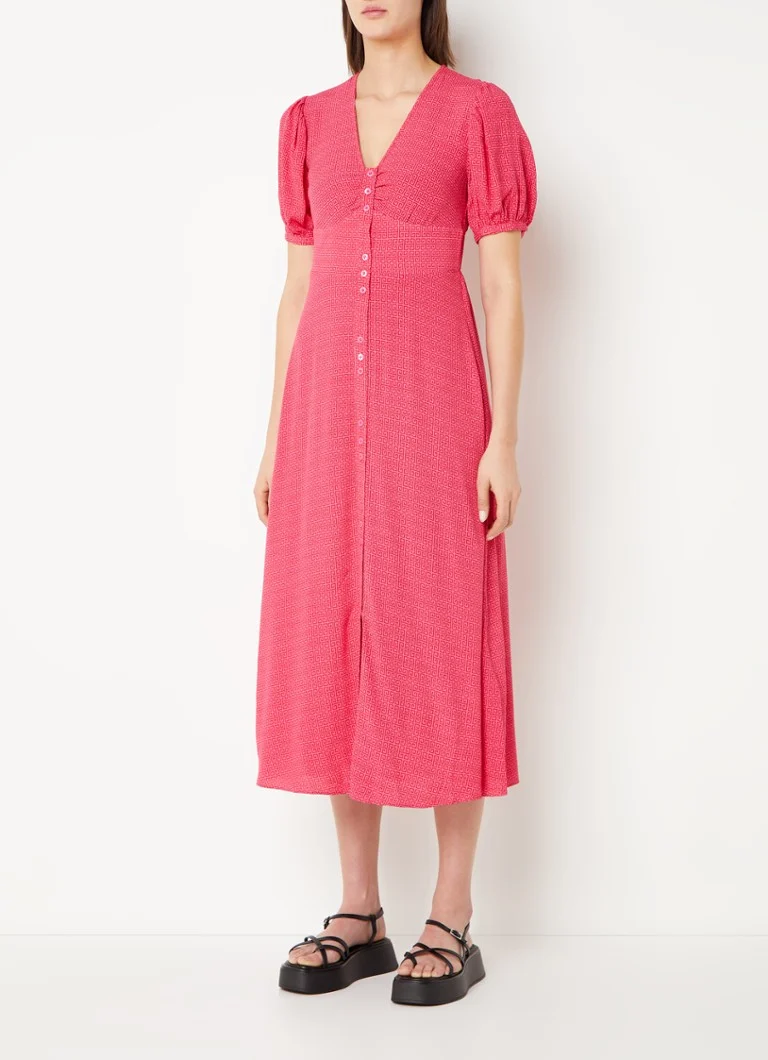 Rochie midi cu imprimeu grafic Whistles Maze și mâneci bufante