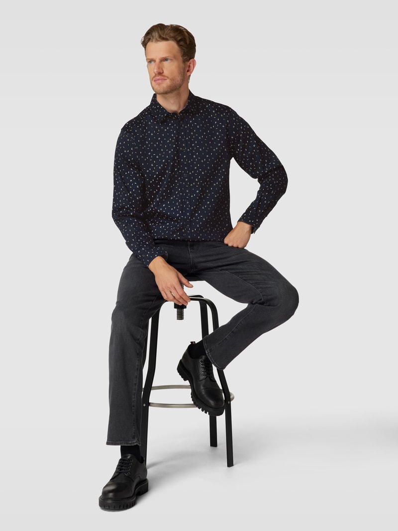 Freizeithemd mit Allover-Muster Modell 'Colorful printed' in marineblau