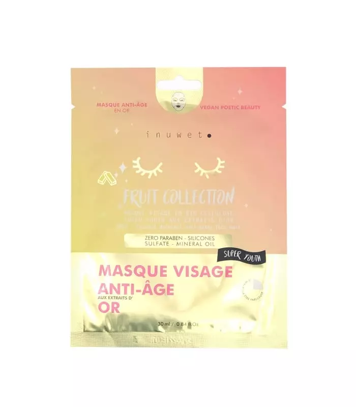 MASQUE FRUIT COLLECTION  Masque visage anti age - extraits d'or, bio cellulose