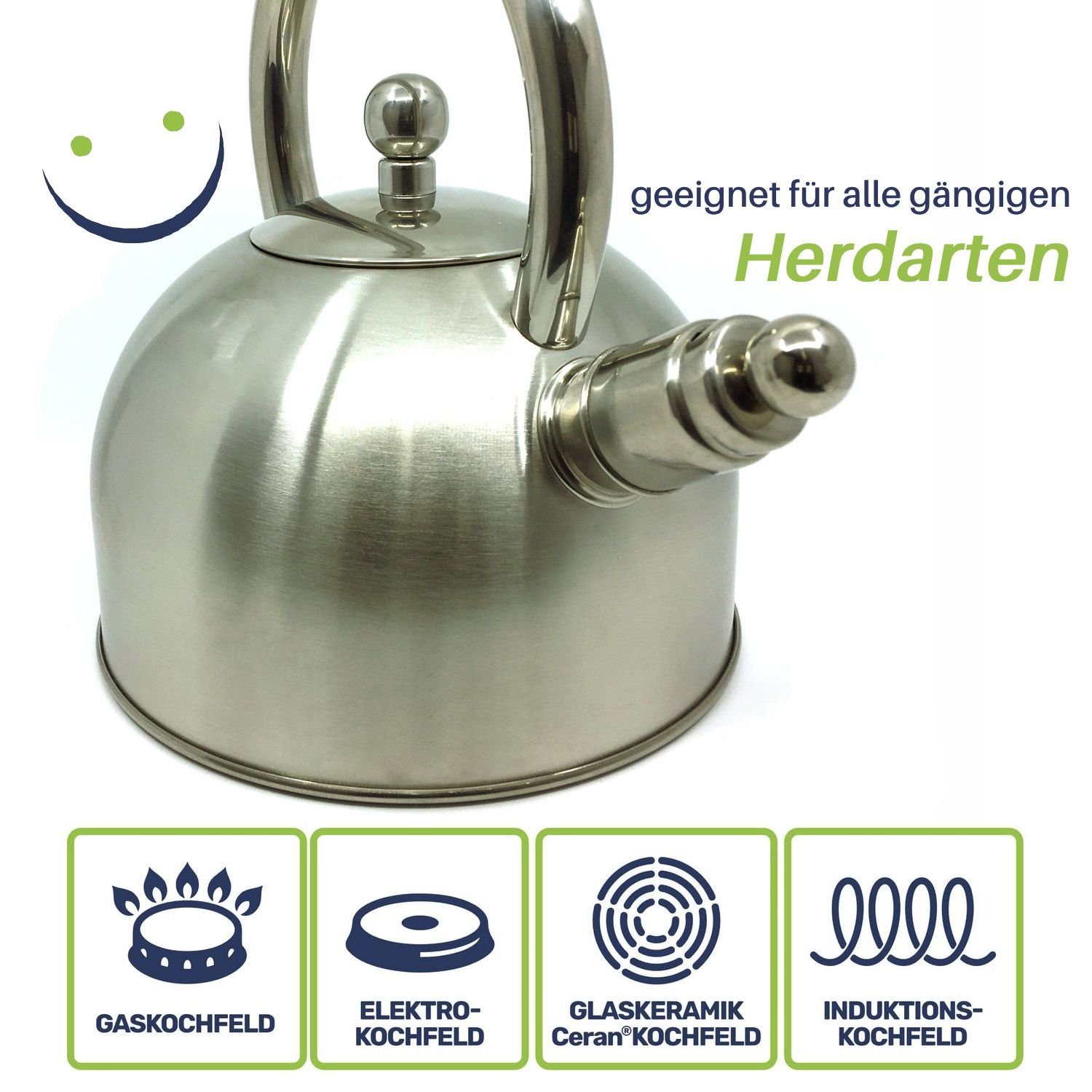 Gravidus Wasserkessel Flötenkessel Teekessel Wasserkocher 2,5 Liter aus Edelstahl