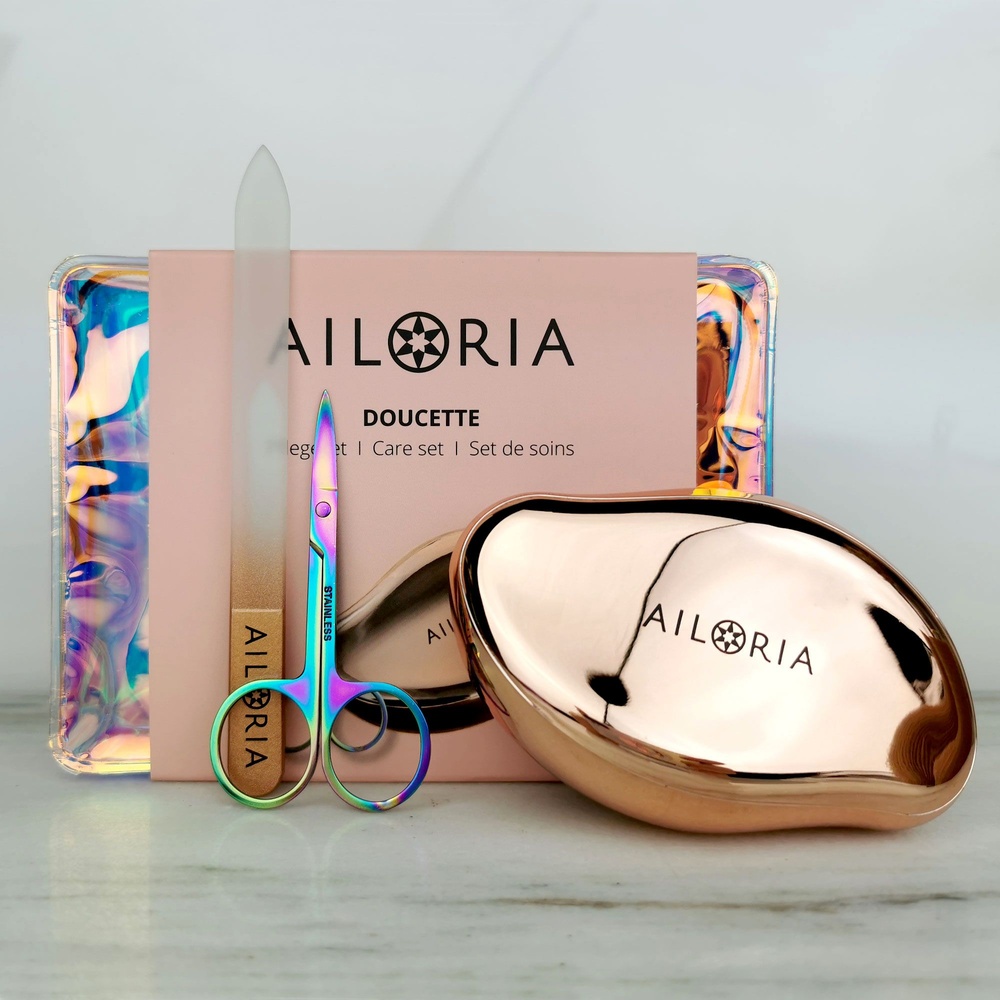 ailoria personal care DOUCETTE SET Râpe anti-callosités, lime à ongle en verre et coupe-ongles