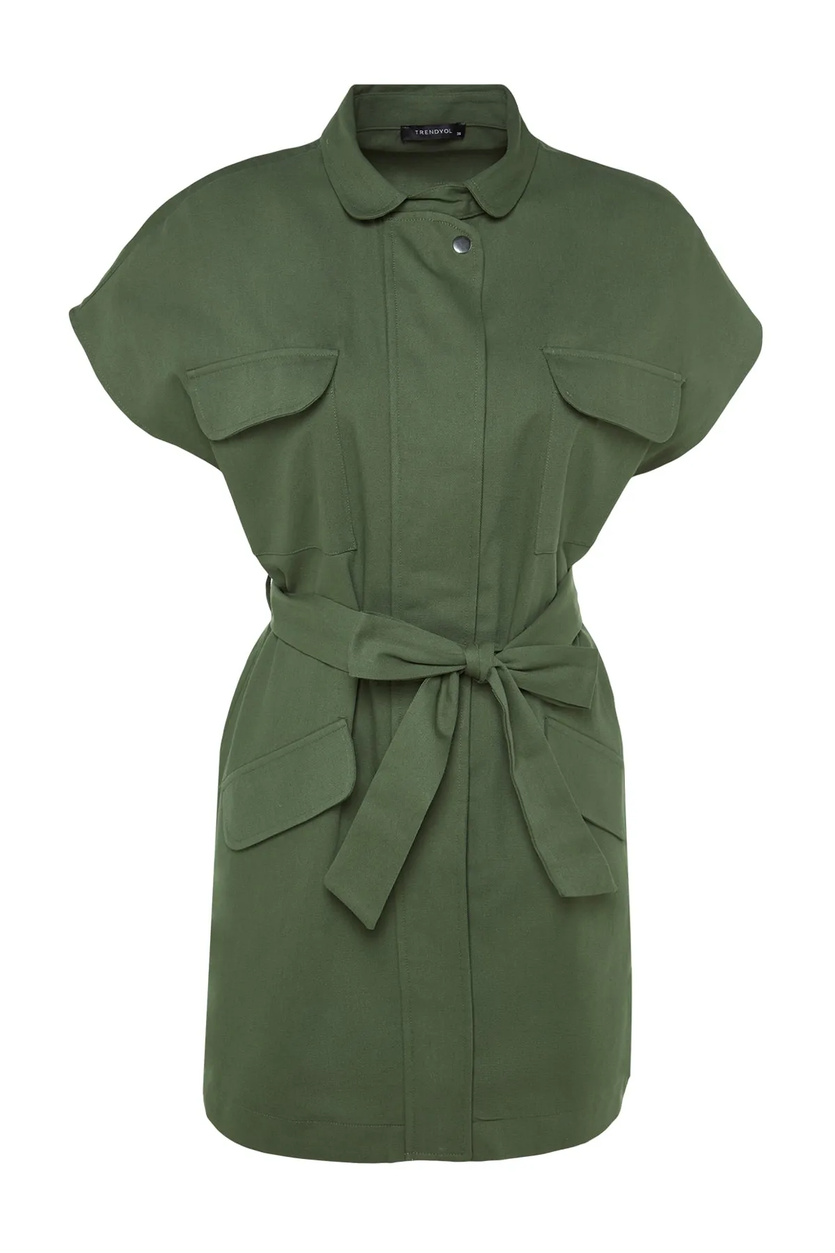 Trendyol Modest  Khakifarbene, gewebte Weste mit breitem Schultergürtel und Gürtel TCTSS23YL00049