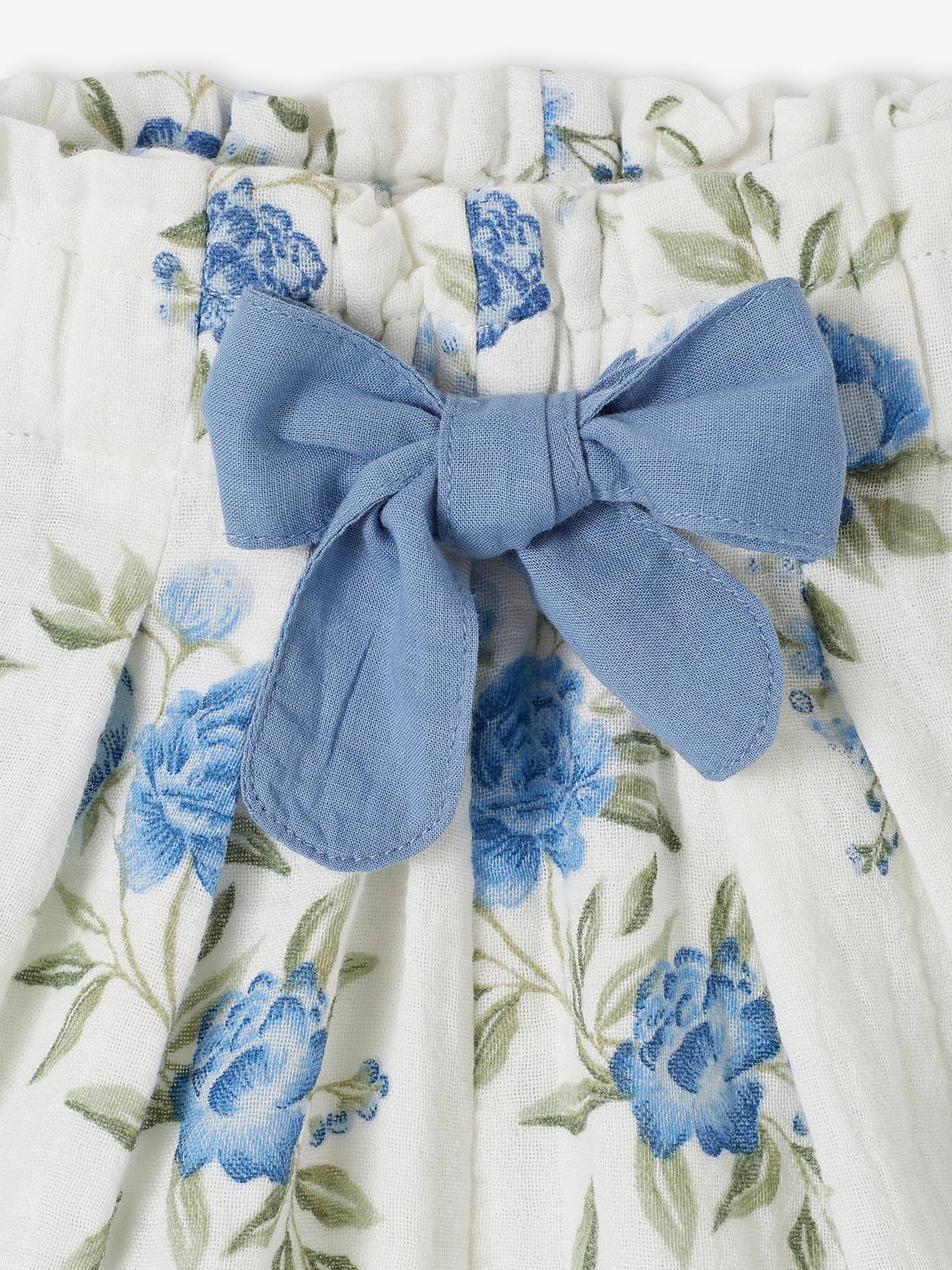 Vertbaudet Mädchen Shorts mit Bogenkante, Musselin - blau bedruckt