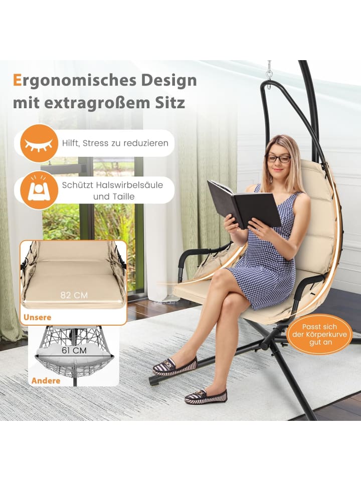 COSTWAY Hängesessel mit Gestell in Beige günstig kaufen onesize