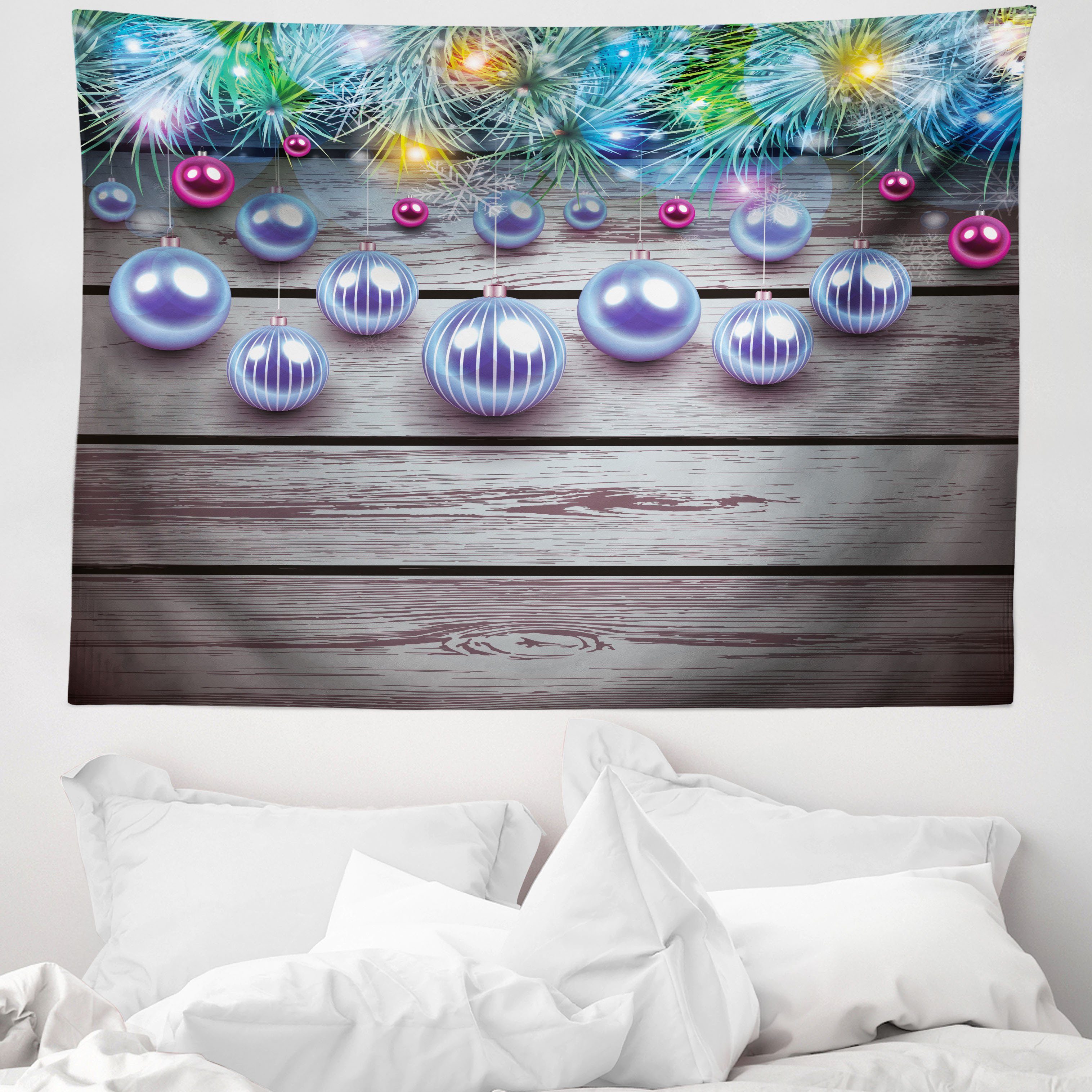 Wandteppich aus Weiches Mikrofaser Stoff Für das Wohn und Schlafzimmer, Abakuhaus, rechteckig, Weihnachten Vivid Zweige auf Holz